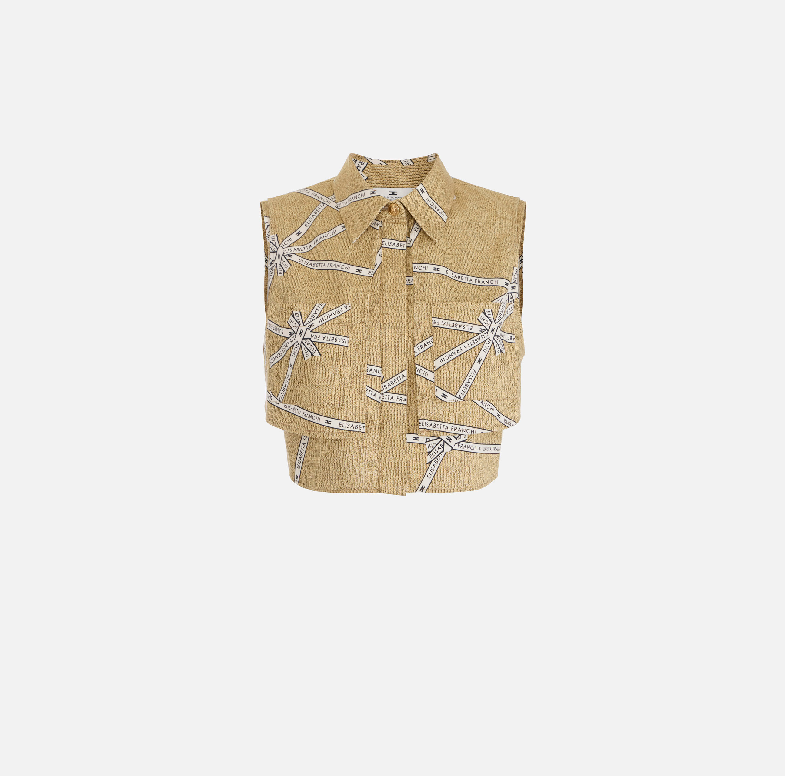 Cotton shirt with raffia print and ribbon | Elisabetta Franchi Cotton shirt with raffia print and ribbon | Elisabetta Franchi