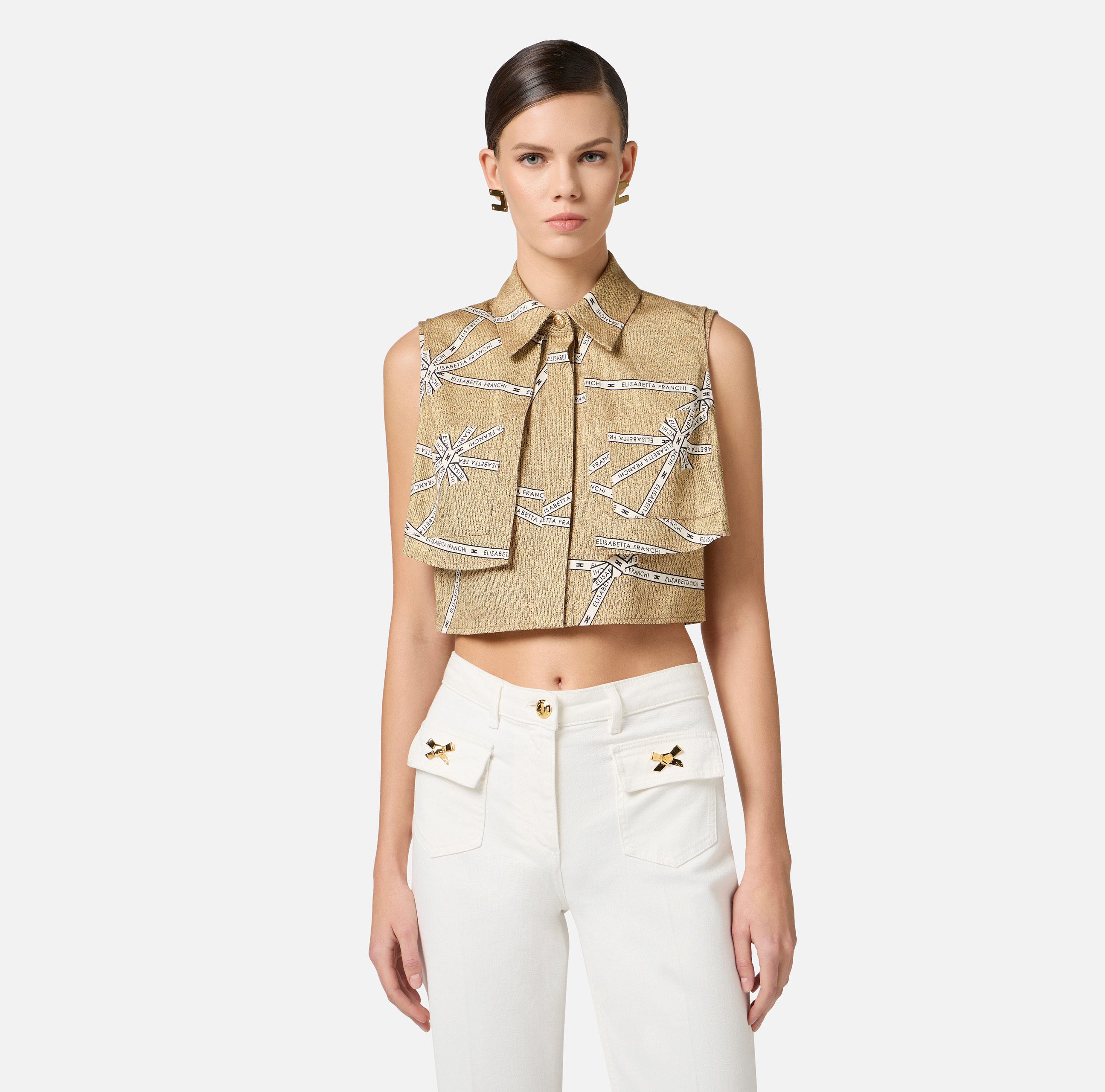トップス Elisabetta Franchi Crêpe and georgette romper suit with criss-cross laces