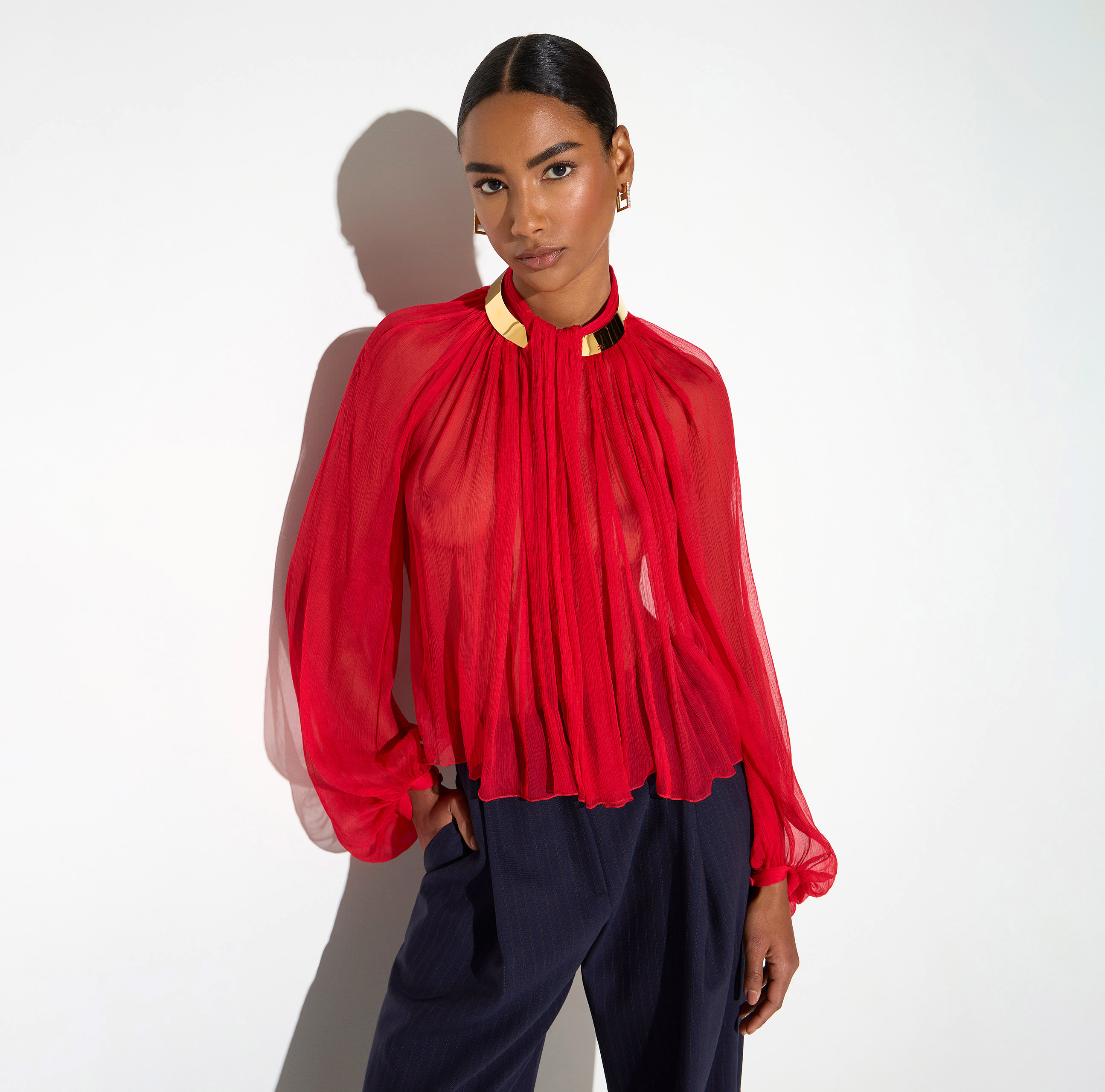 Blouse in crepon fabric with jewel collar | Elisabetta Franchi