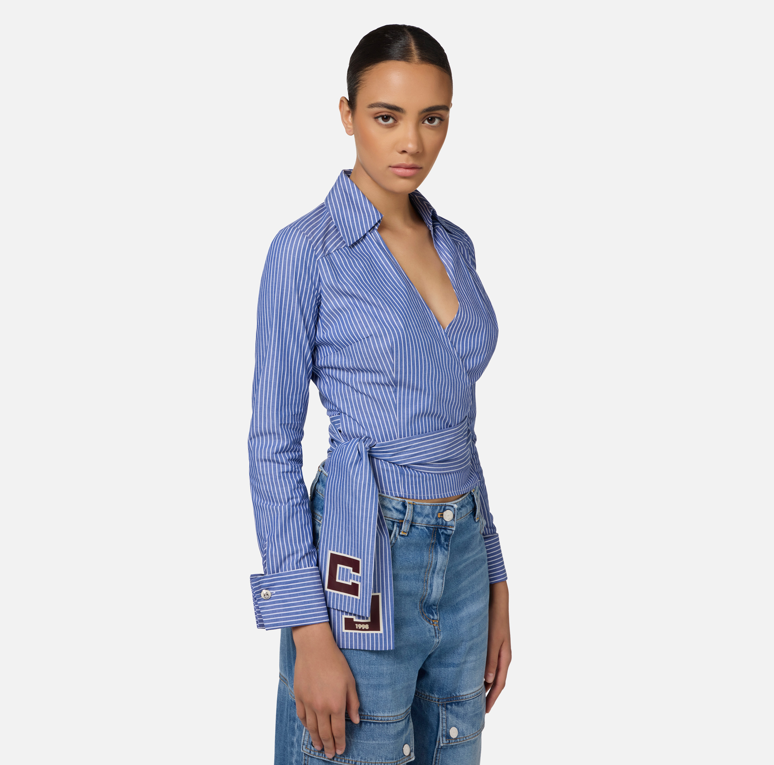 Striped poplin shirt with embroidered sash belt | Elisabetta