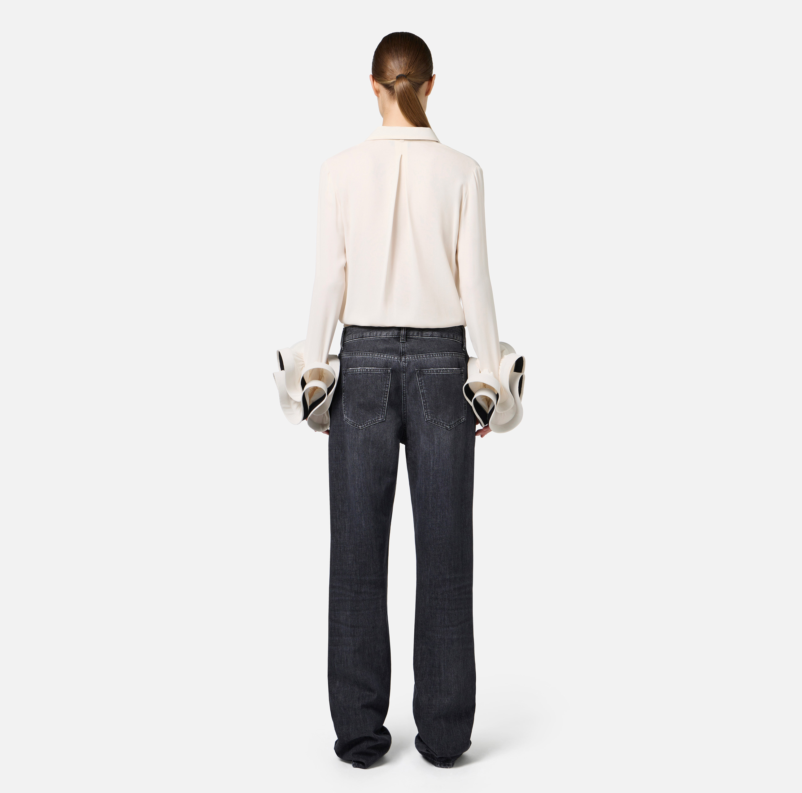 Blouse in georgette fabric with ruffles and foulard scarf