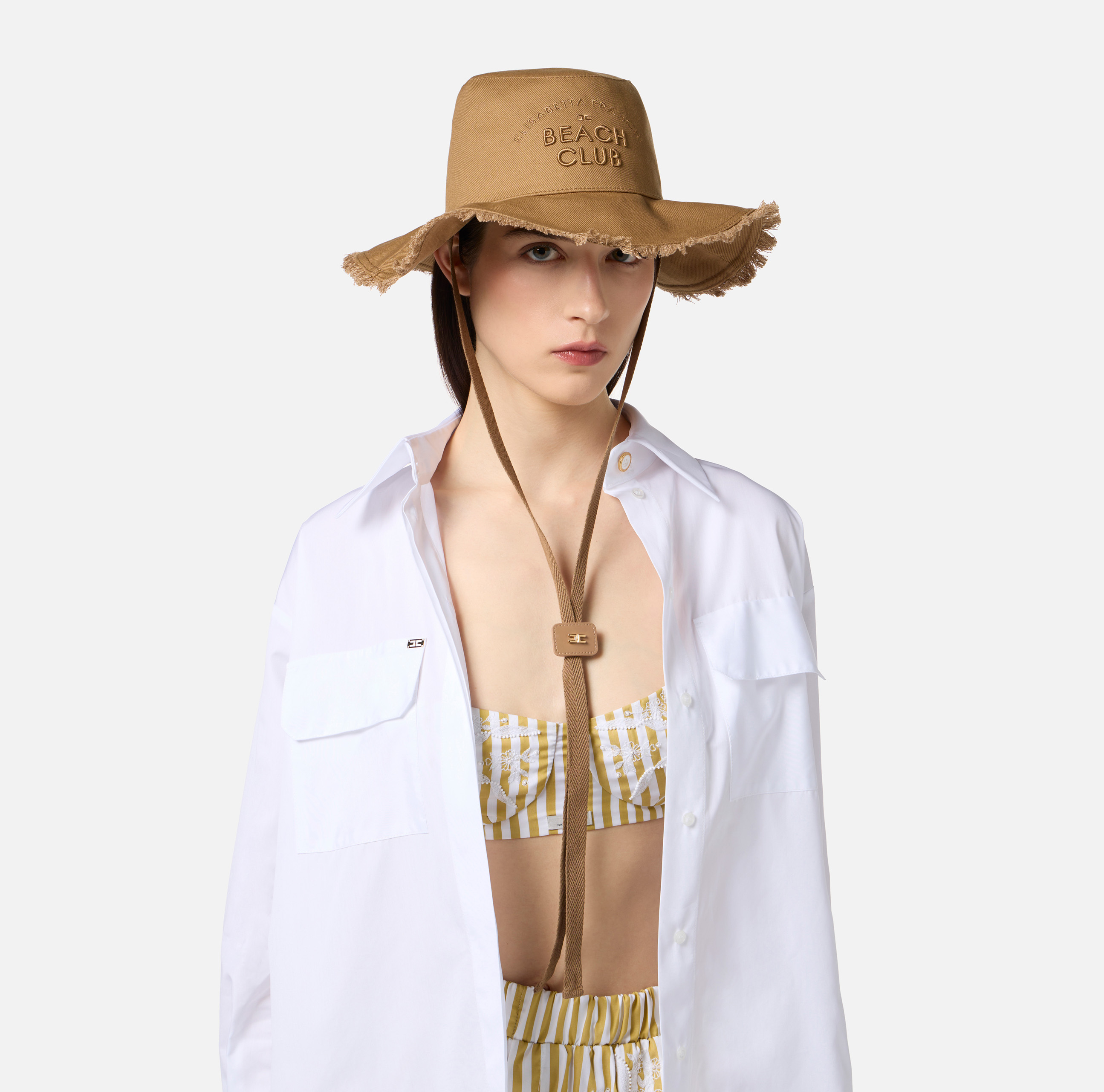【希少】ELISABETTA FRANCHI ロゴ刺繍 コットンドリルハット 3色 Cotton drill hat with embroidered logo | Elisabetta Franchi