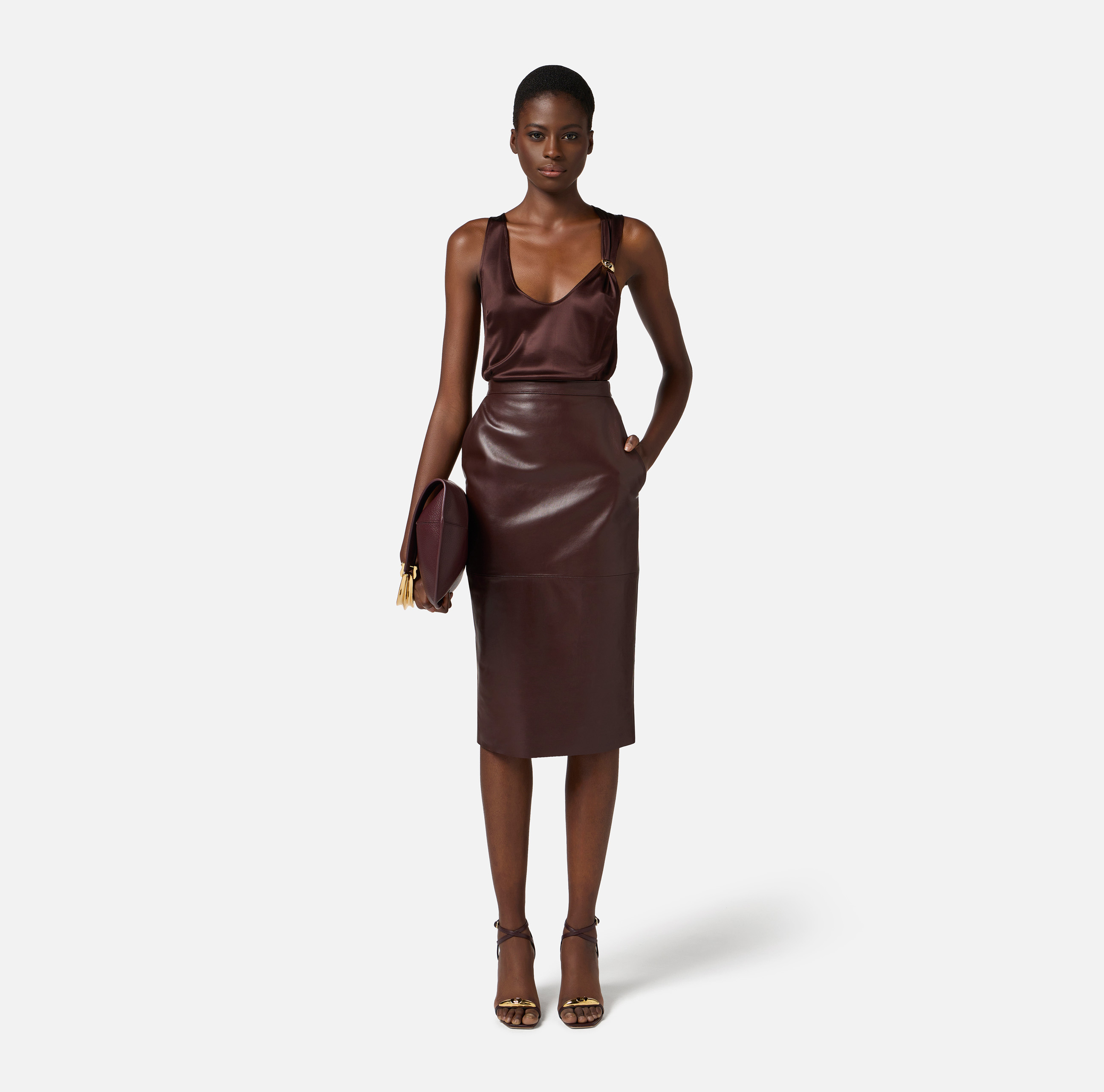 Elisabetta Franchi TP00151E2110 関税送料込 Shiny jersey tank top with jeweled logo | Elisabetta Franchi