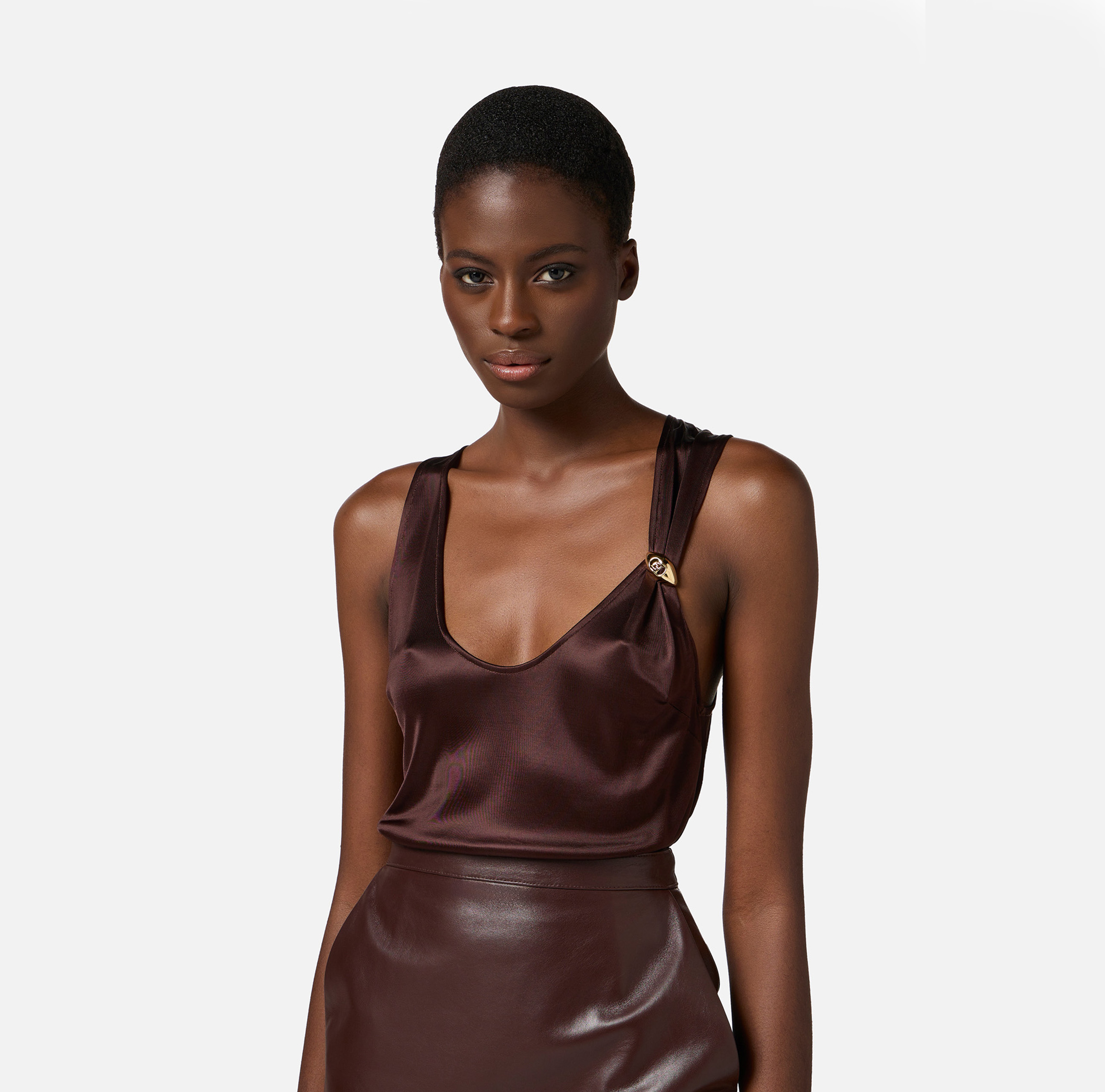 Shiny jersey tank top with jeweled logo | Elisabetta Franchi