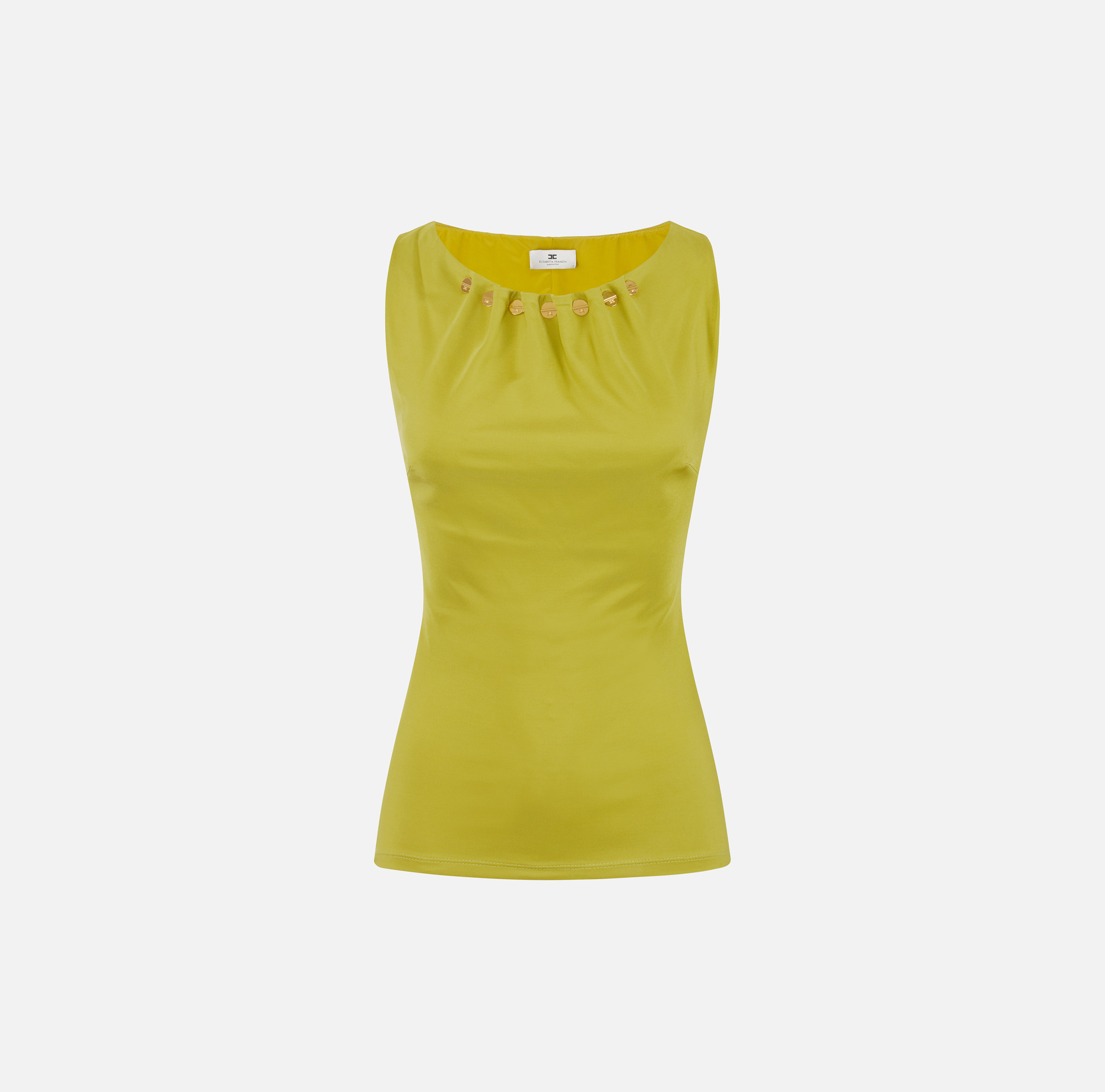 人気 ELISABETTA FRANCHI リボンネックレス付コットンTシャツ 黄 TK46S52E2 Elisabetta Franchi Stretch Viscose Top With All