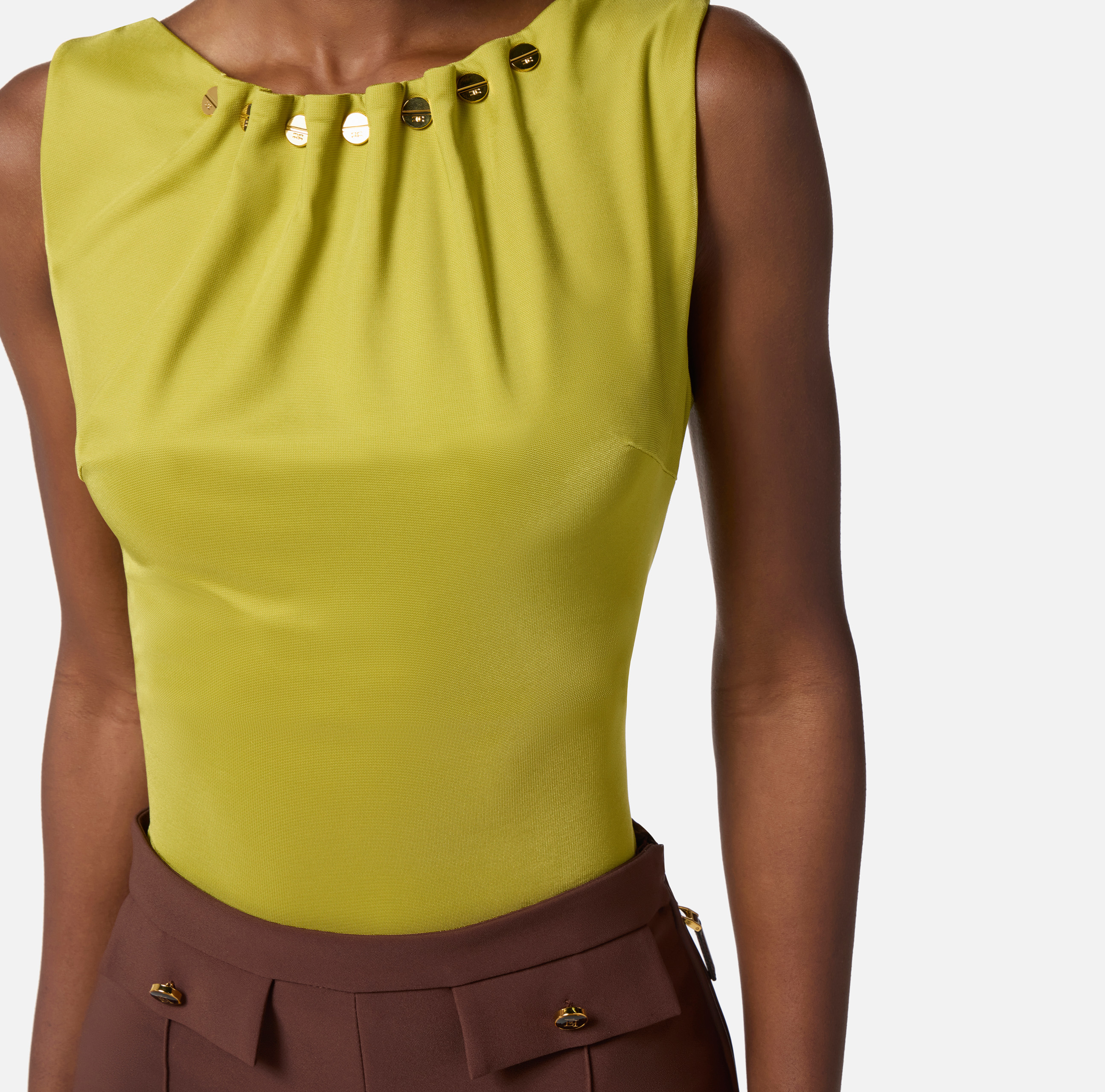 ELISABETTA FRANCHI 胸ポケットロゴ リブ ニット トップス Ribbed knit