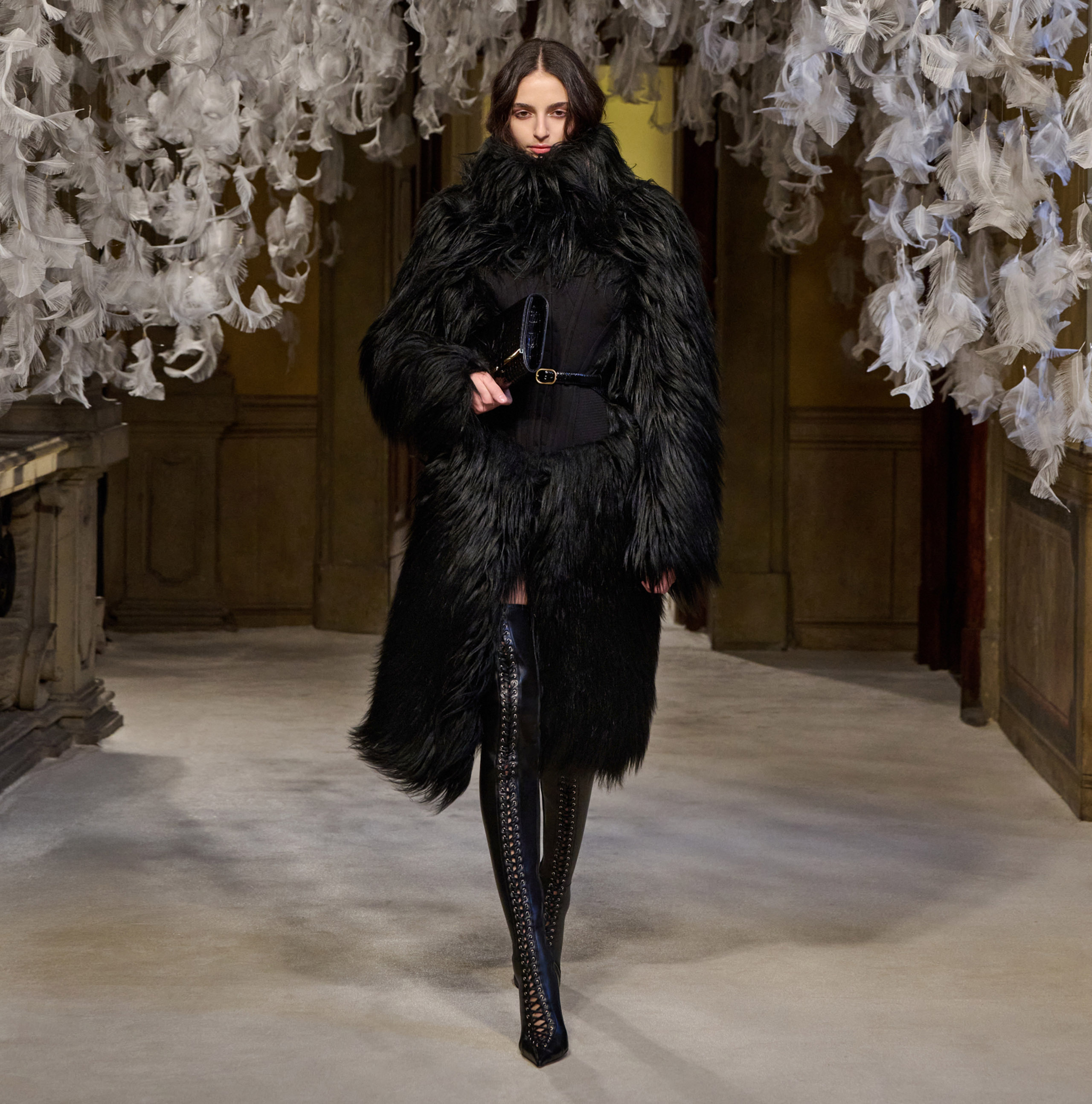 Fur-effect coat with bustier | Elisabetta Franchi