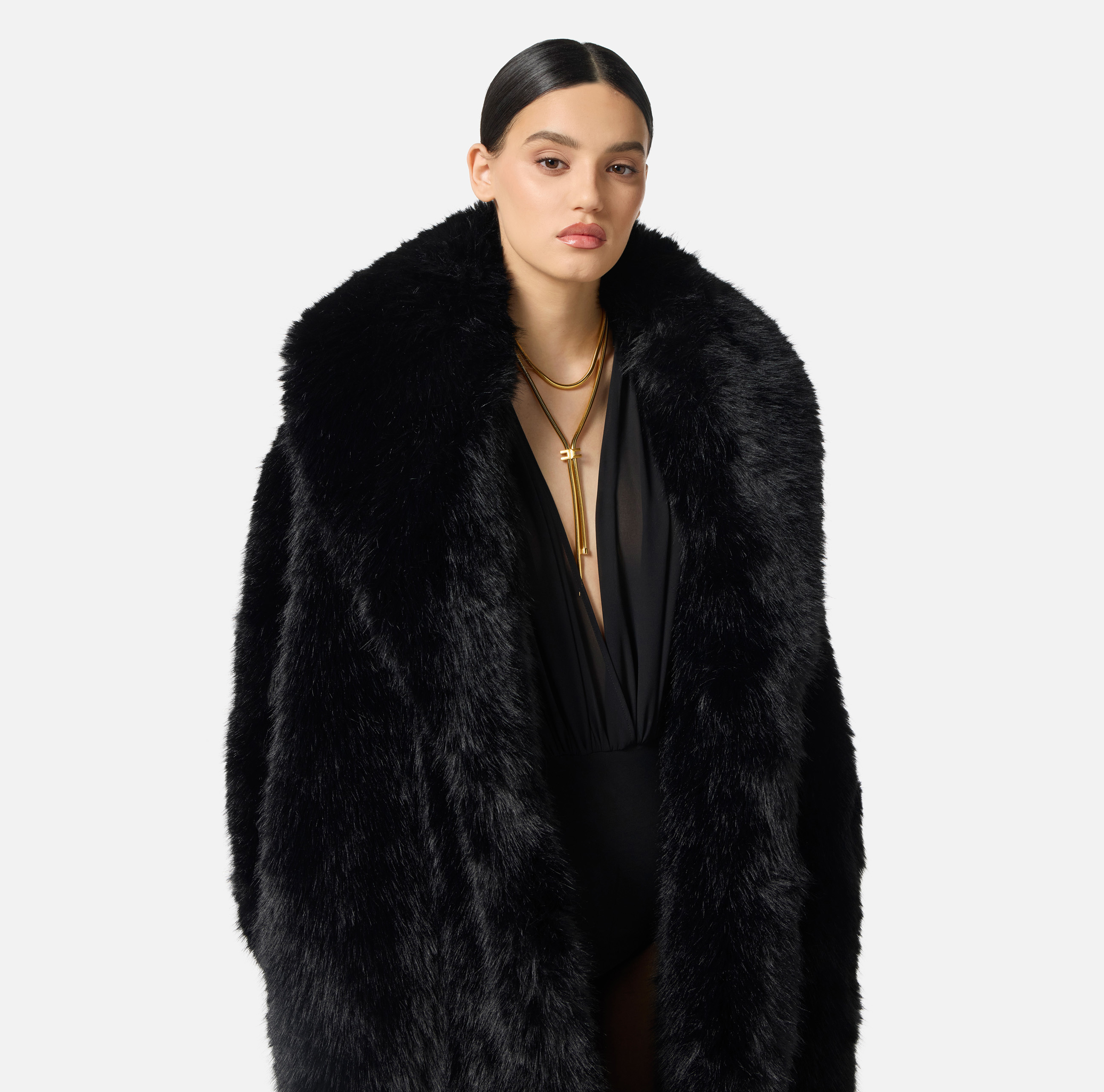 Coat with fur-effect texture | Elisabetta Franchi