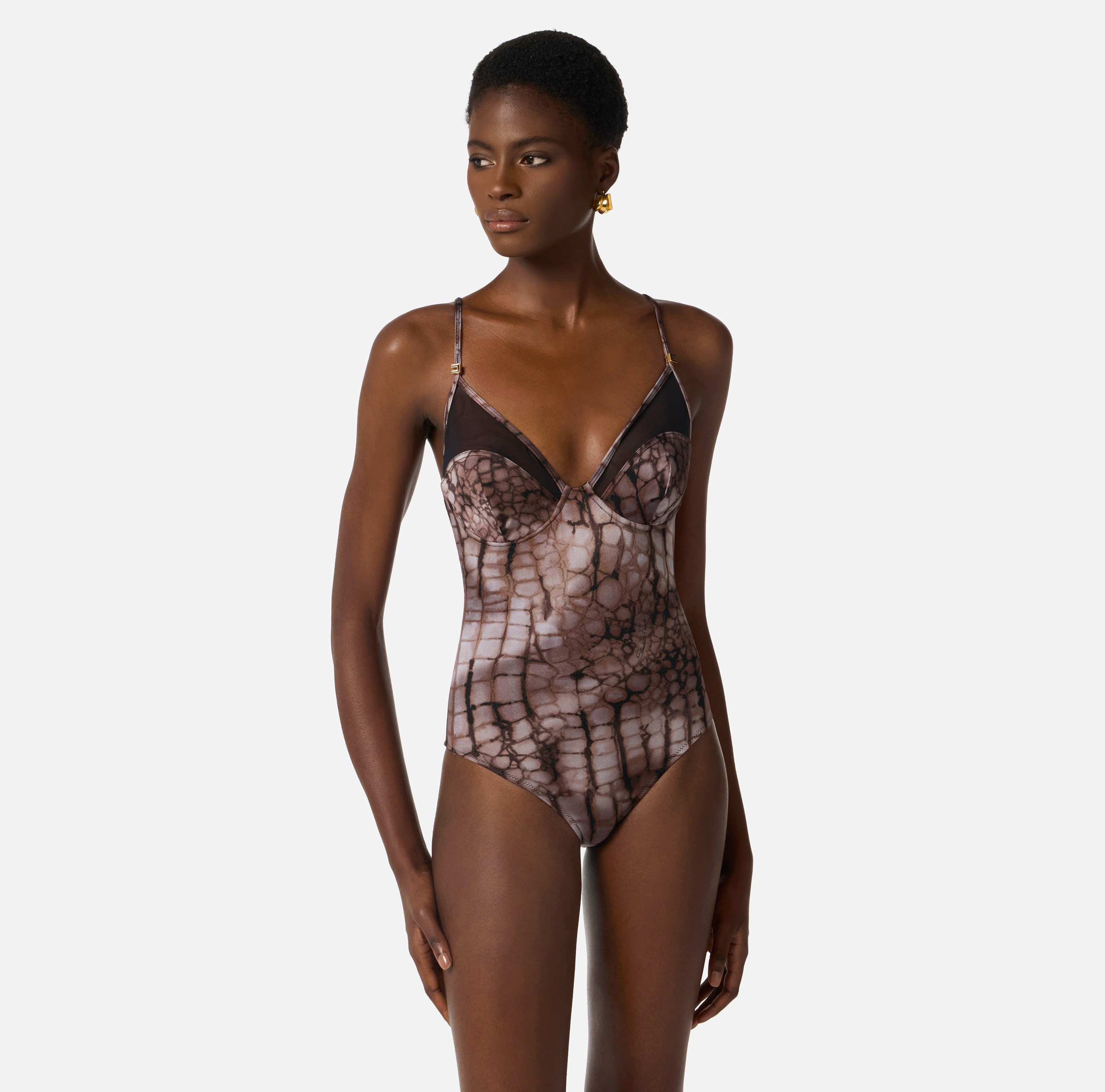 One-piece swimsuit with alligator print | Elisabetta Franchi