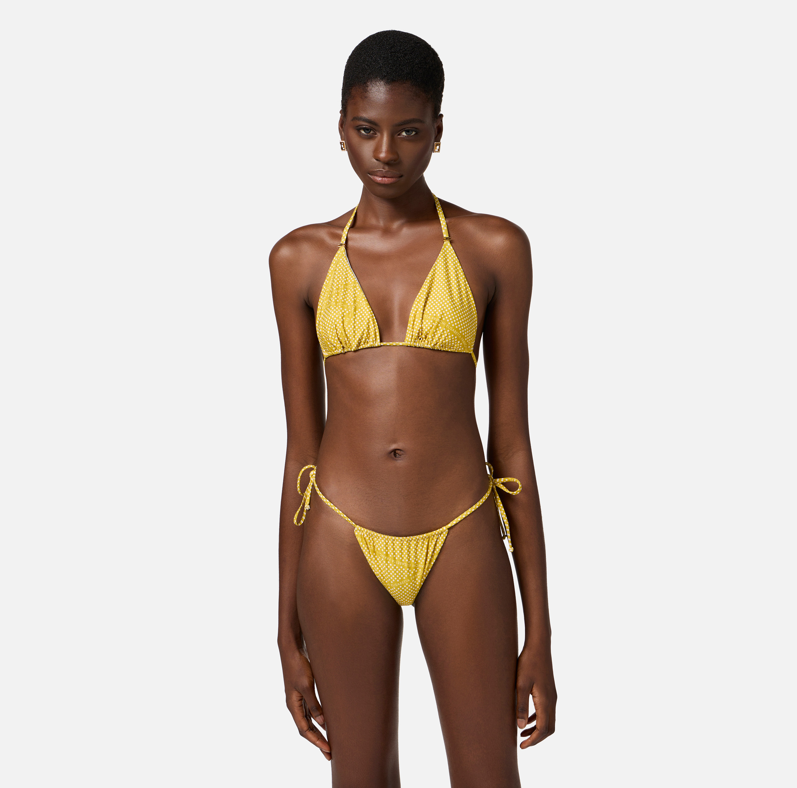 Bikini swimsuit with polka dot print and ribbons