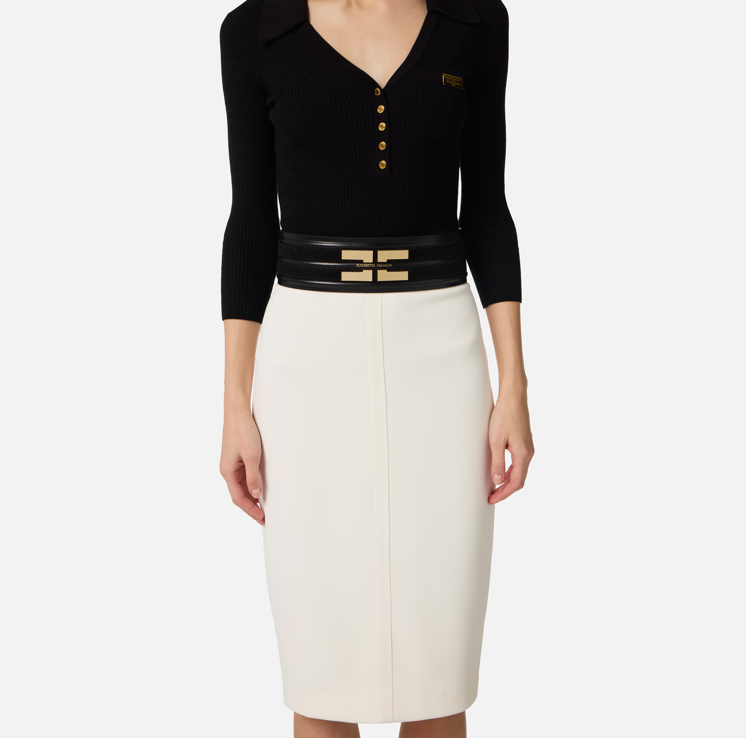 Wide leather belt with logo detail | Elisabetta Franchi