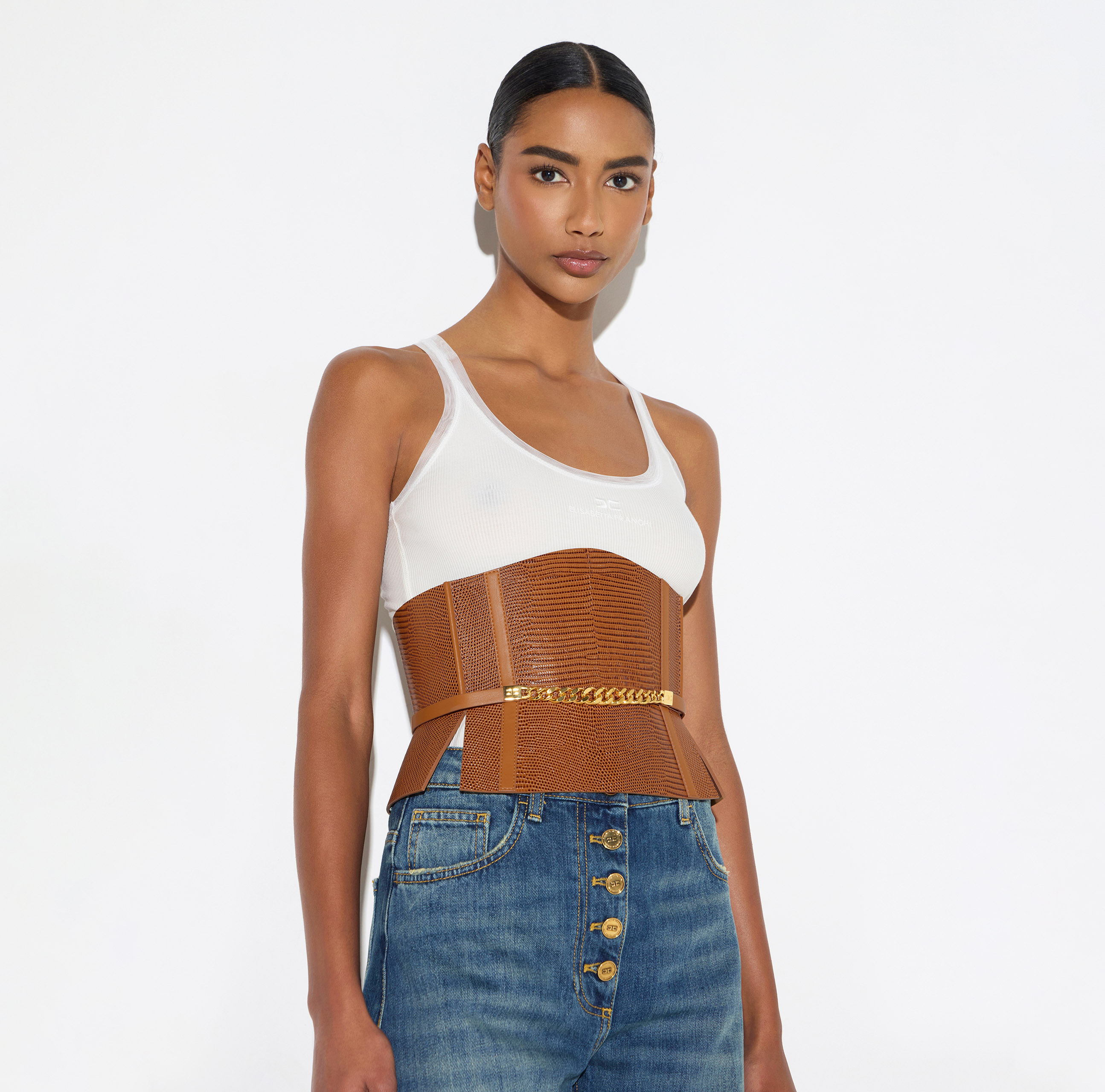 Bustier-style leather belt | Elisabetta Franchi