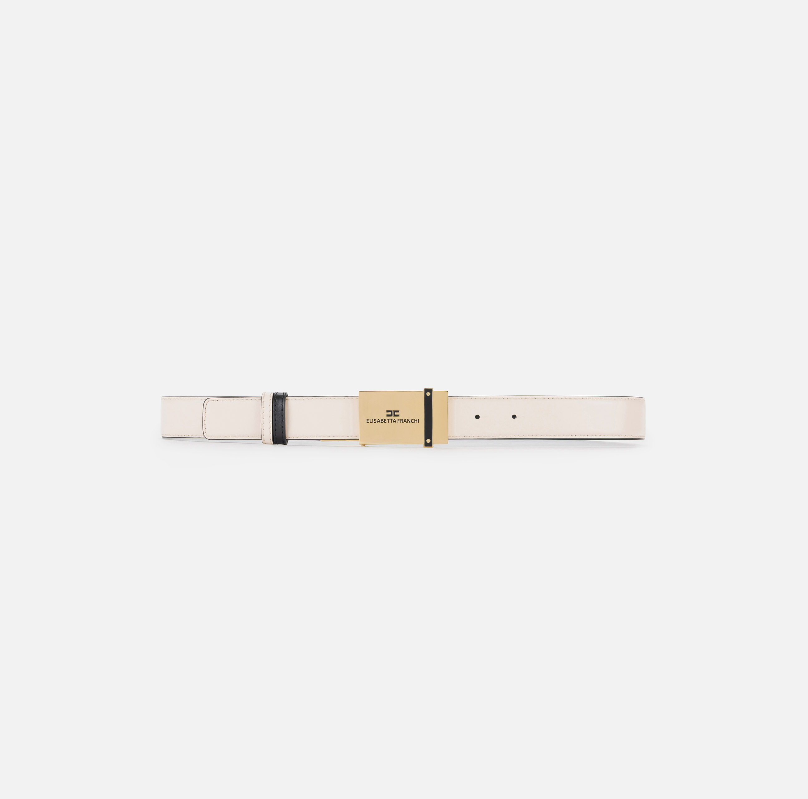 ELISABETTA FRANCHI エナメルロゴプレート付 レザーベルト 白 Elisabetta Franchi women's belt in imitation leather