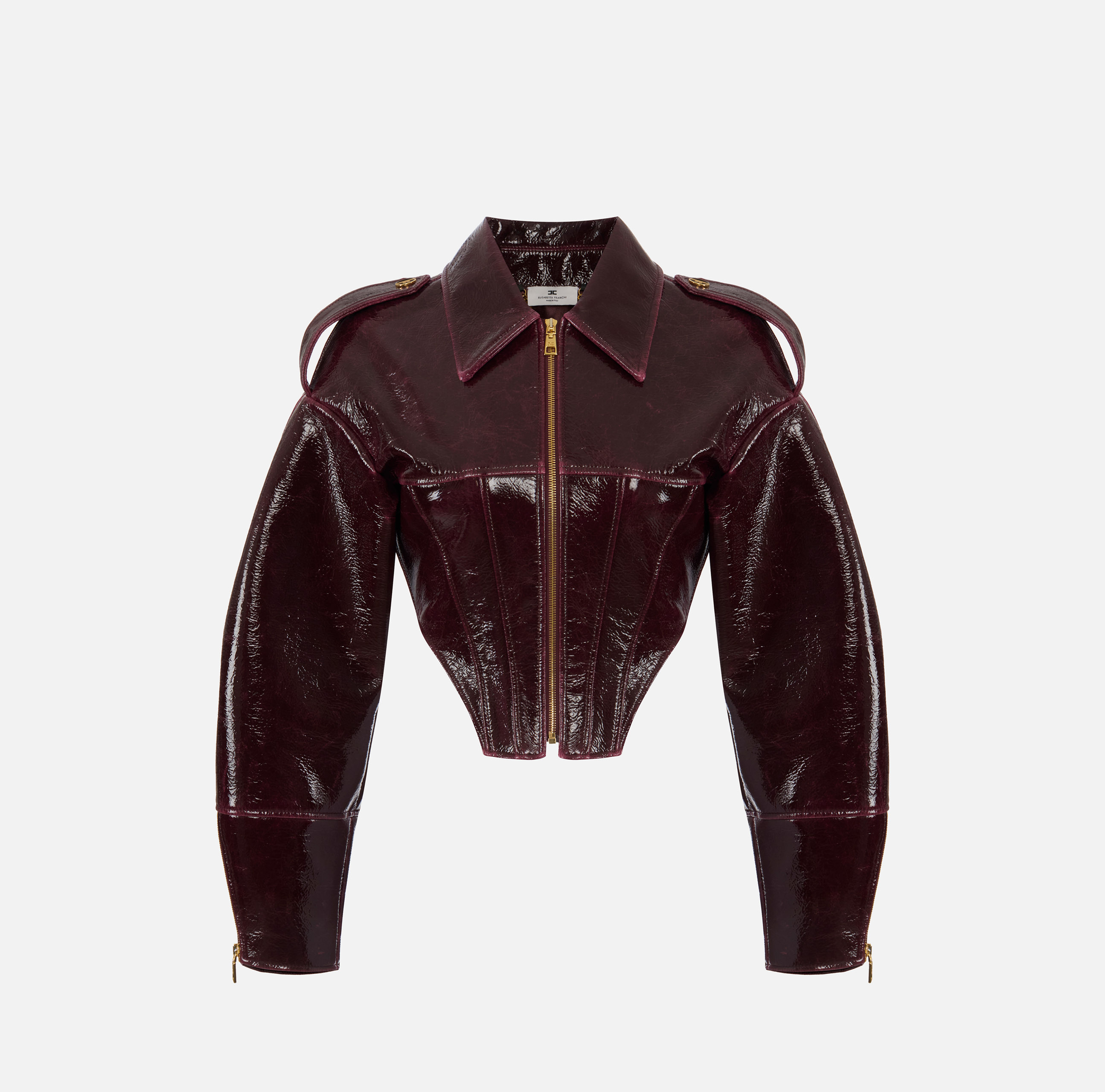 Elisabetta Franchi GOLD ブラックレザージャケット Elisabetta Franchi Peplum Leather Jacket | Black | FARFETCH