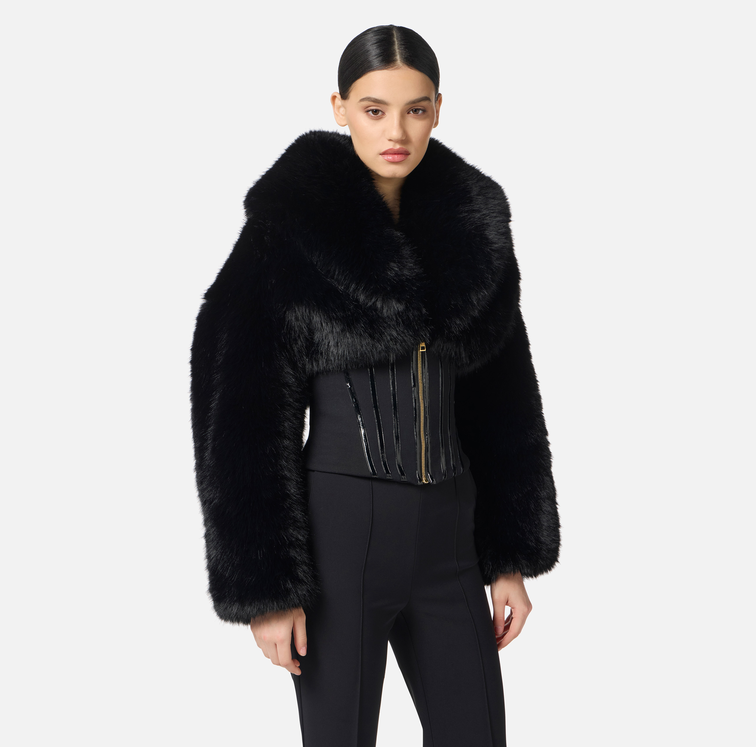 Jacket with fur effect and double-layer crêpe fabric | Elisabetta