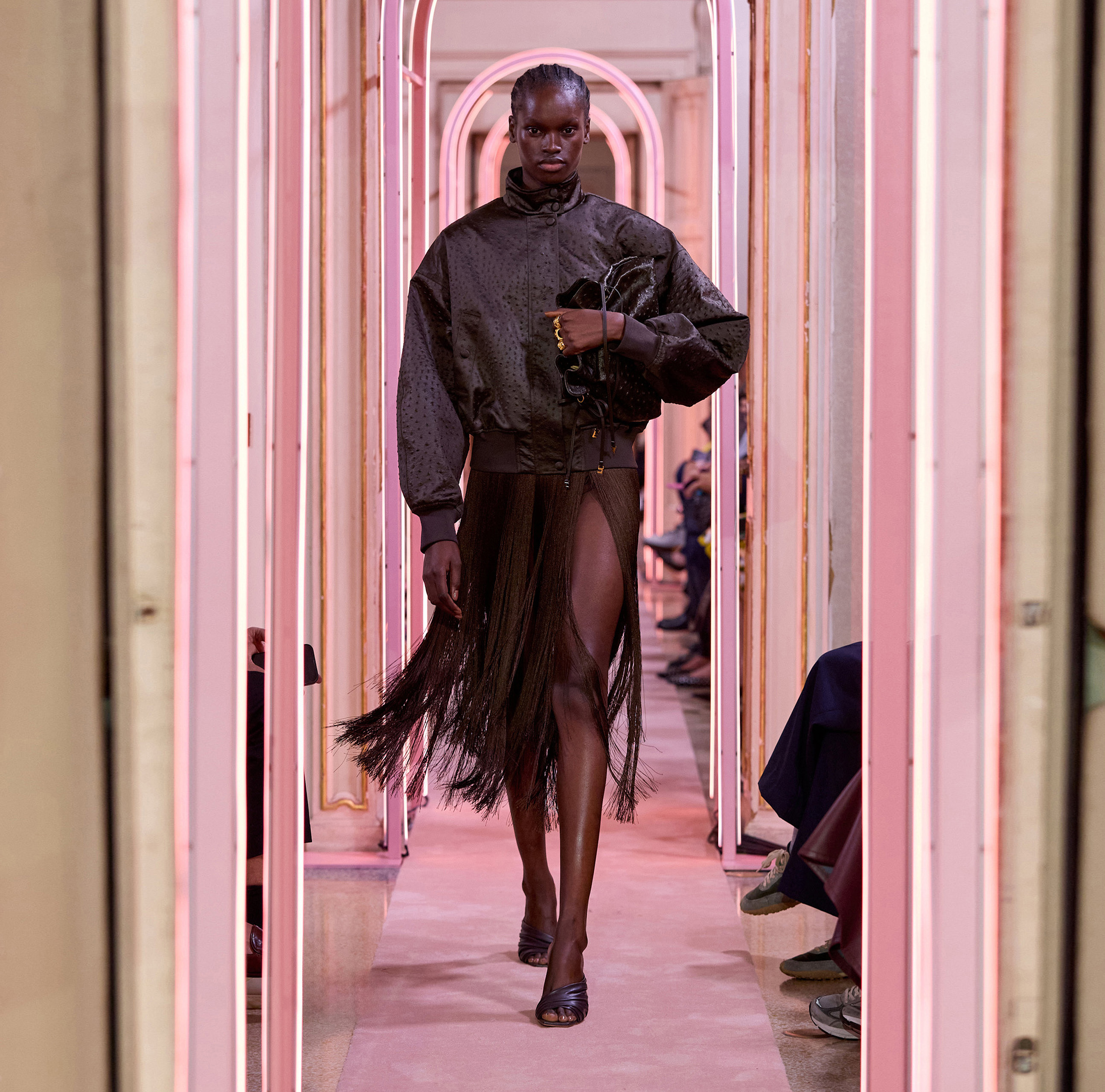 Jacket in taffeta fabric with ostrich print | Elisabetta Franchi