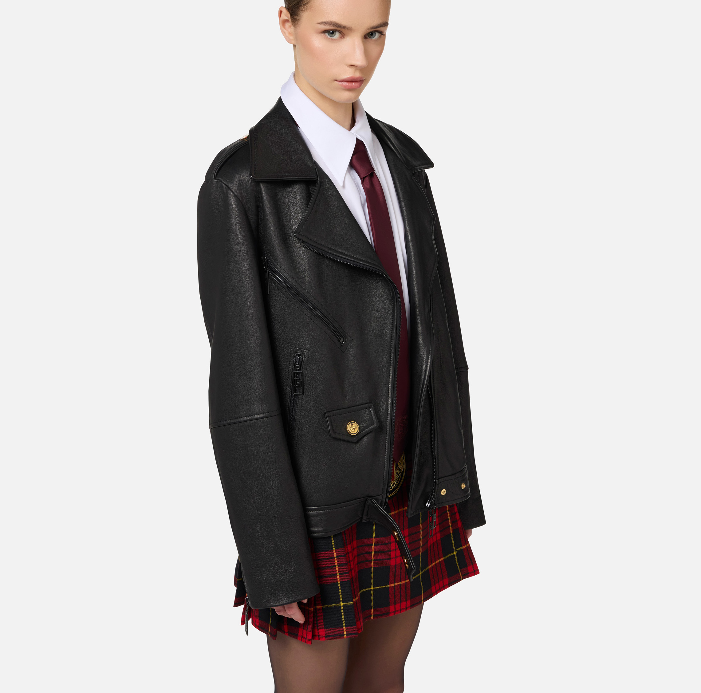 Oversized biker jacket in used-effect leather | Elisabetta