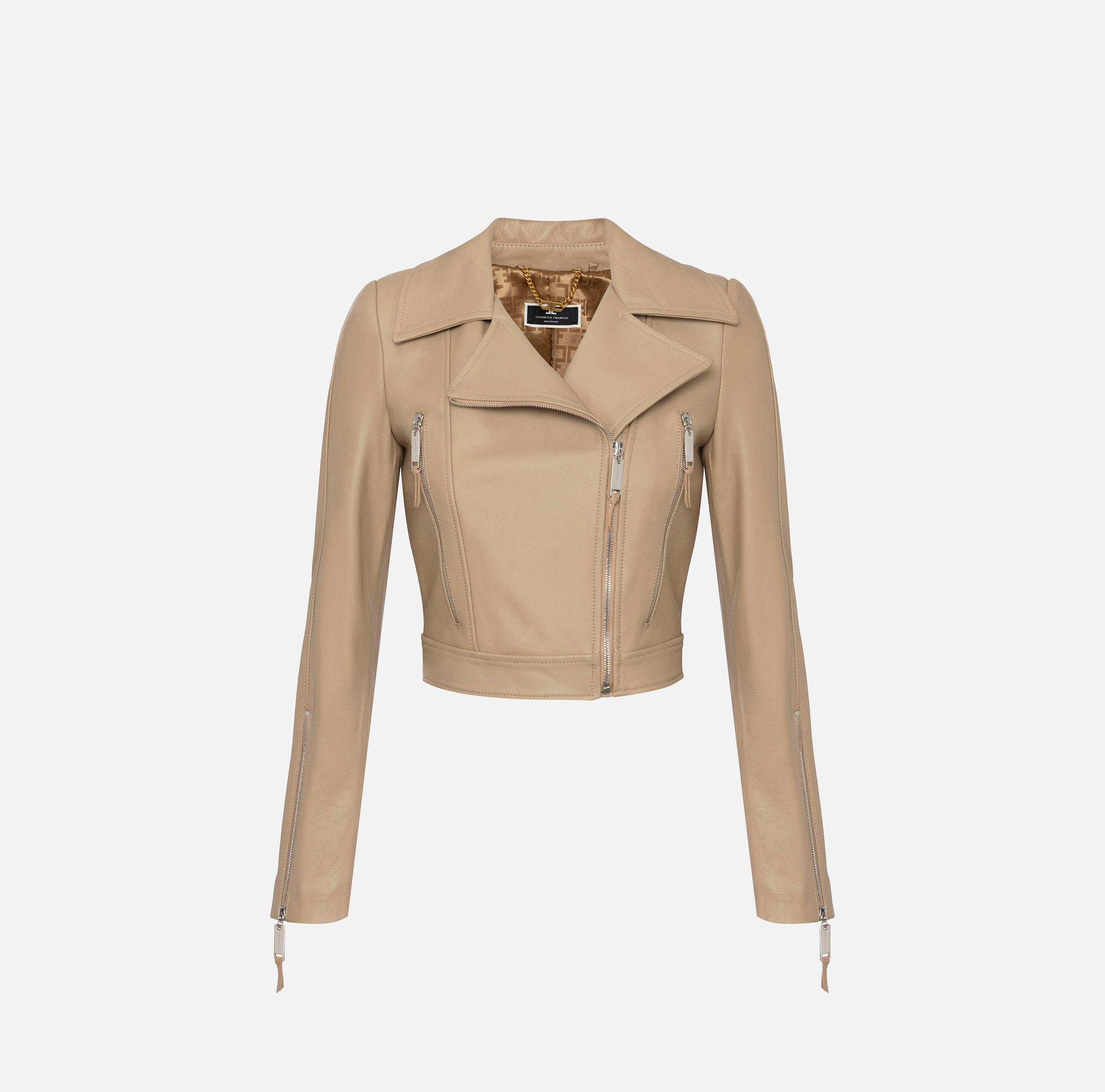 Giacca biker in pelle con zip Elisabetta Franchi