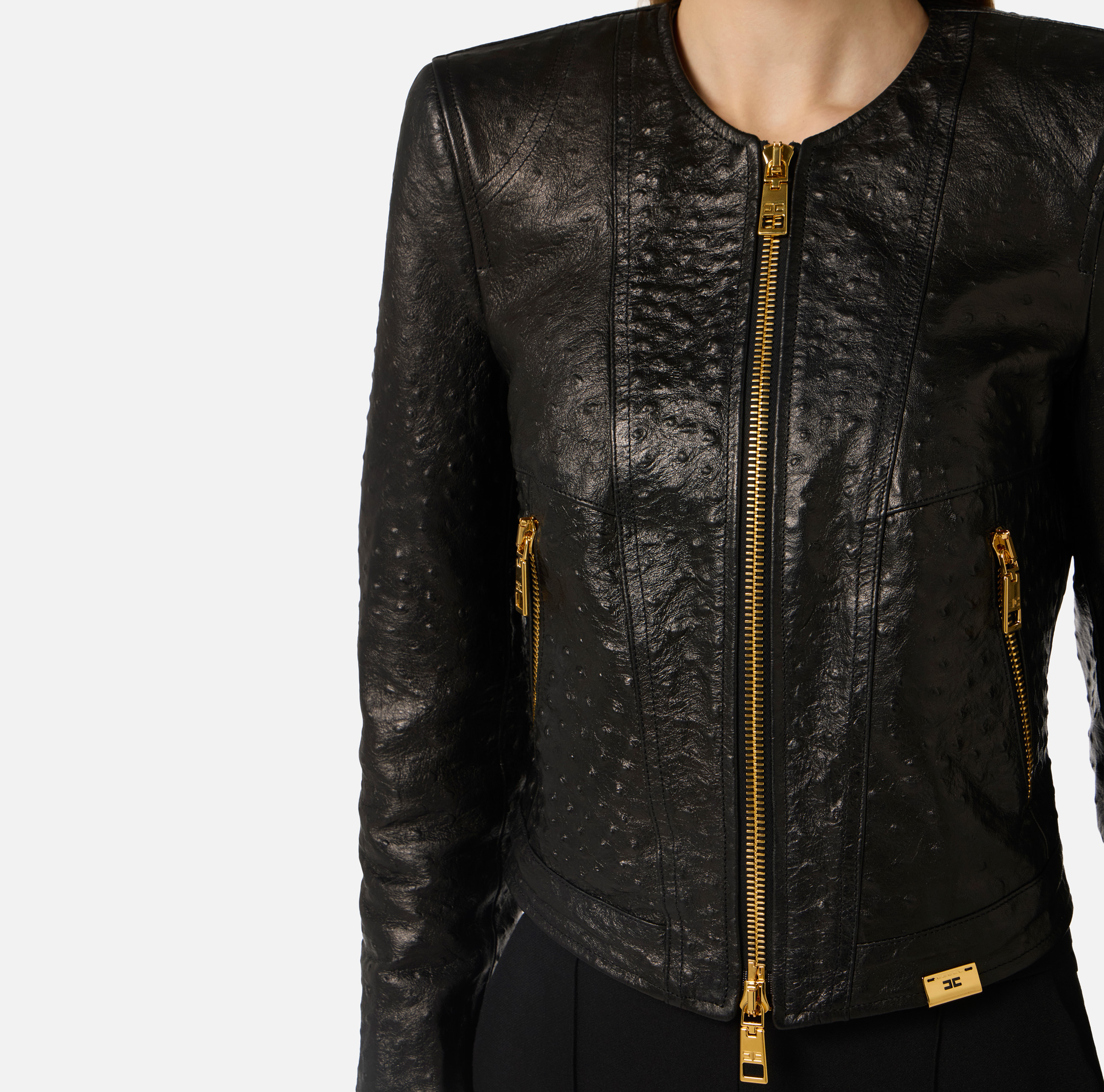 Leather jacket with ostrich texture | Elisabetta Franchi