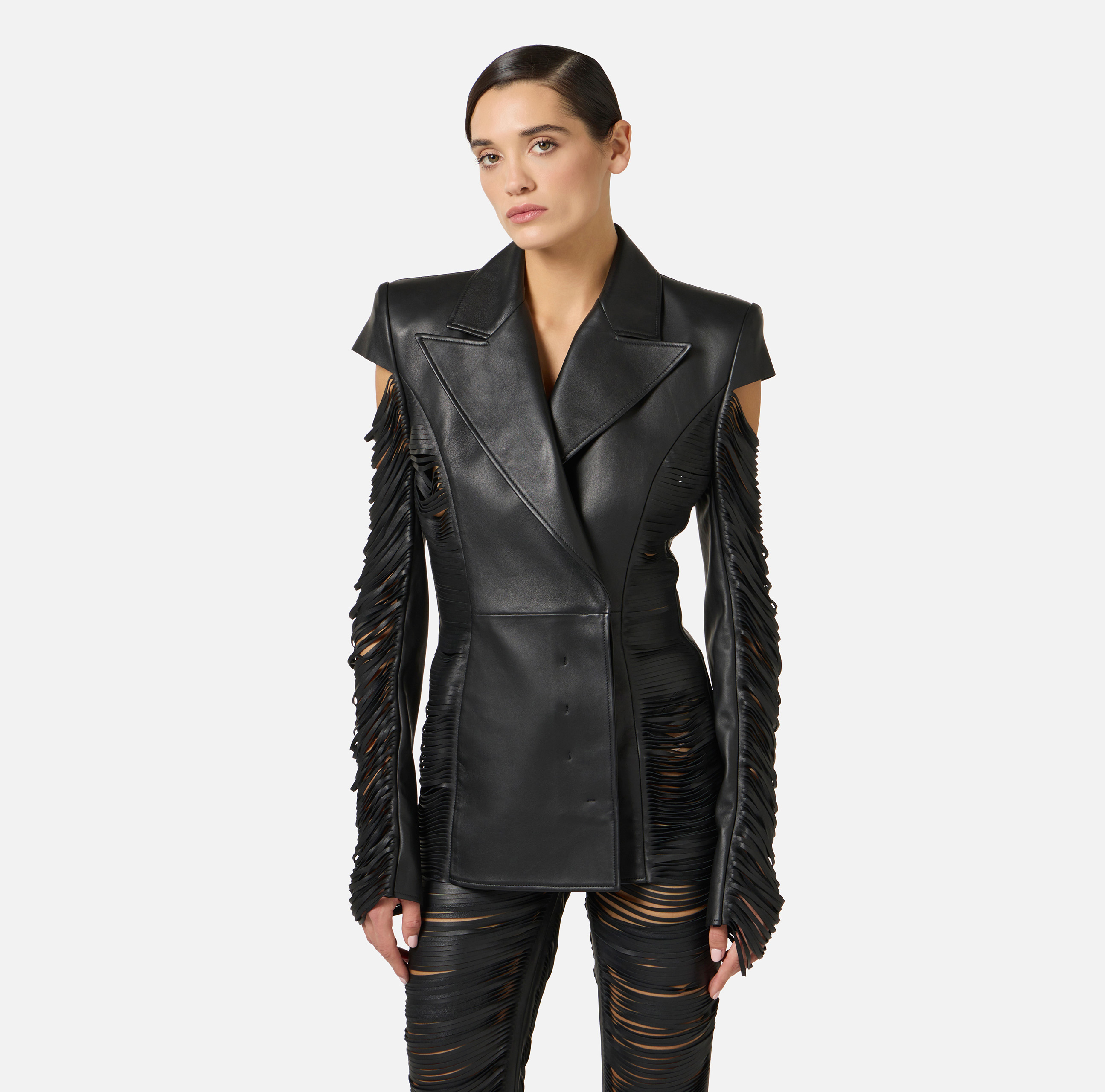 Nappa leather jacket with fringes | Elisabetta Franchi