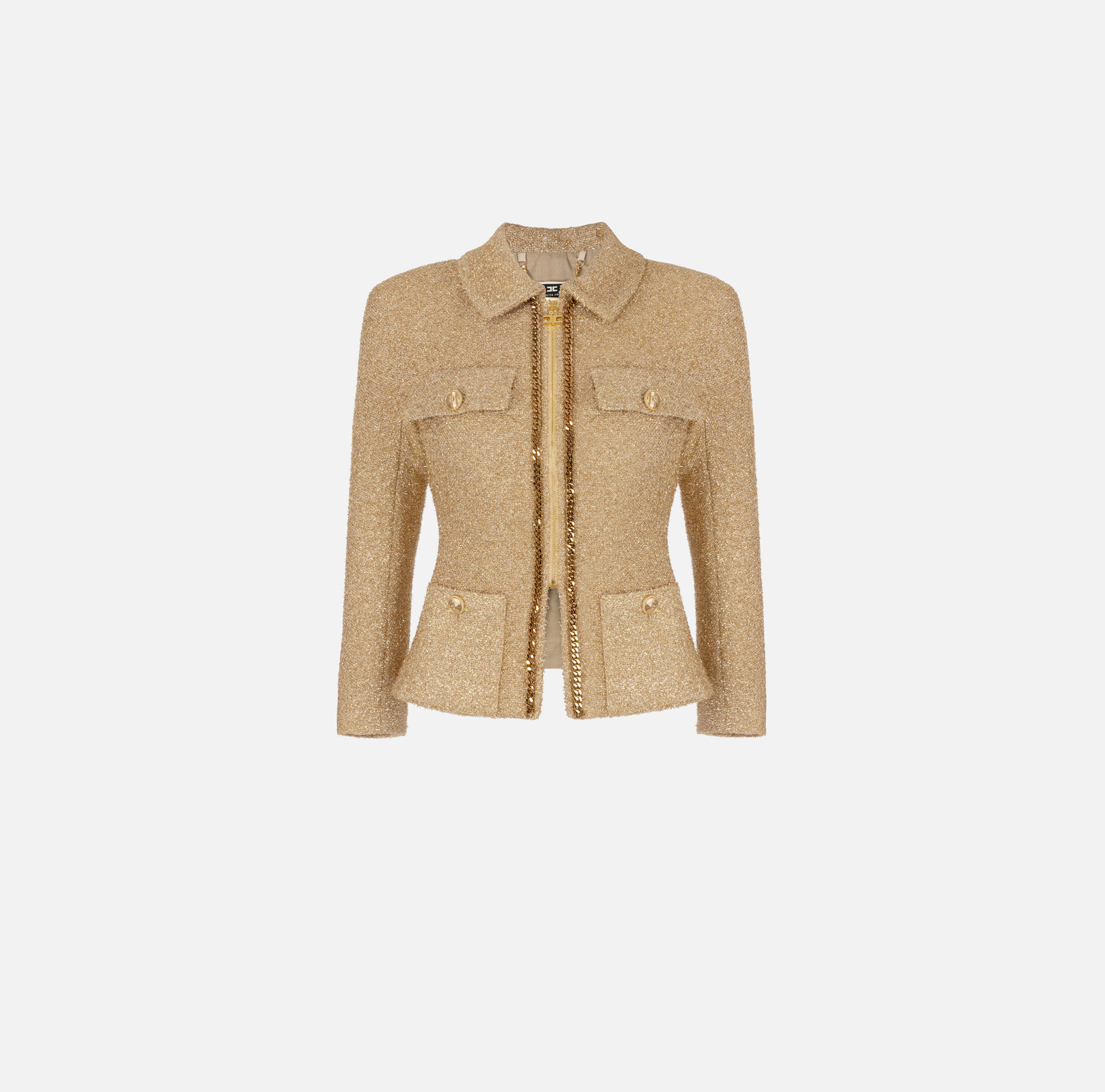 Lurex tweed cropped jacket with chain | Elisabetta Franchi