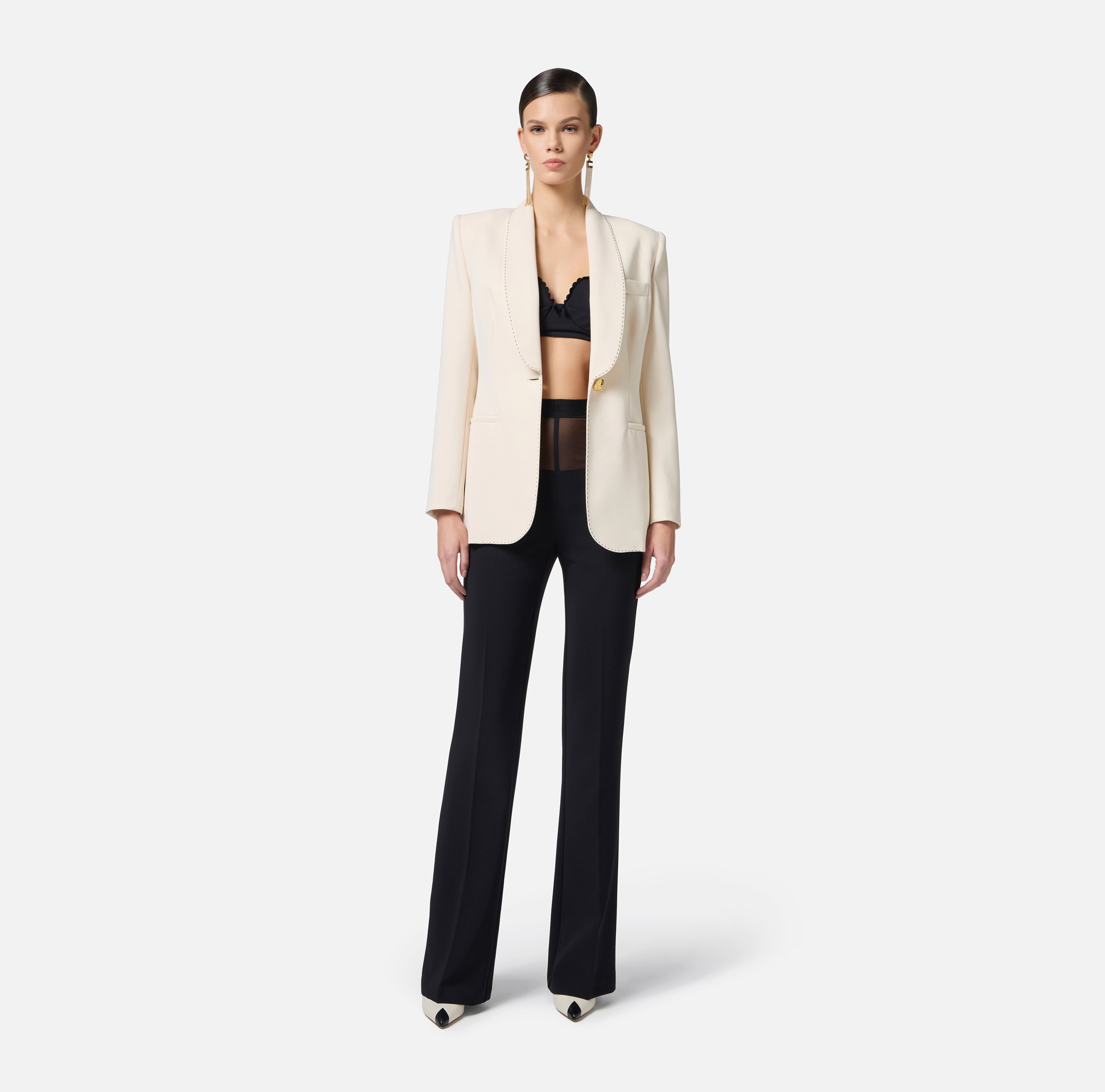 スーツ ELISABETTA FRANCHI Crepe jacket with contrasting topstitchin Crêpe jacket with contrasting topstitching | Elisabetta Franchi