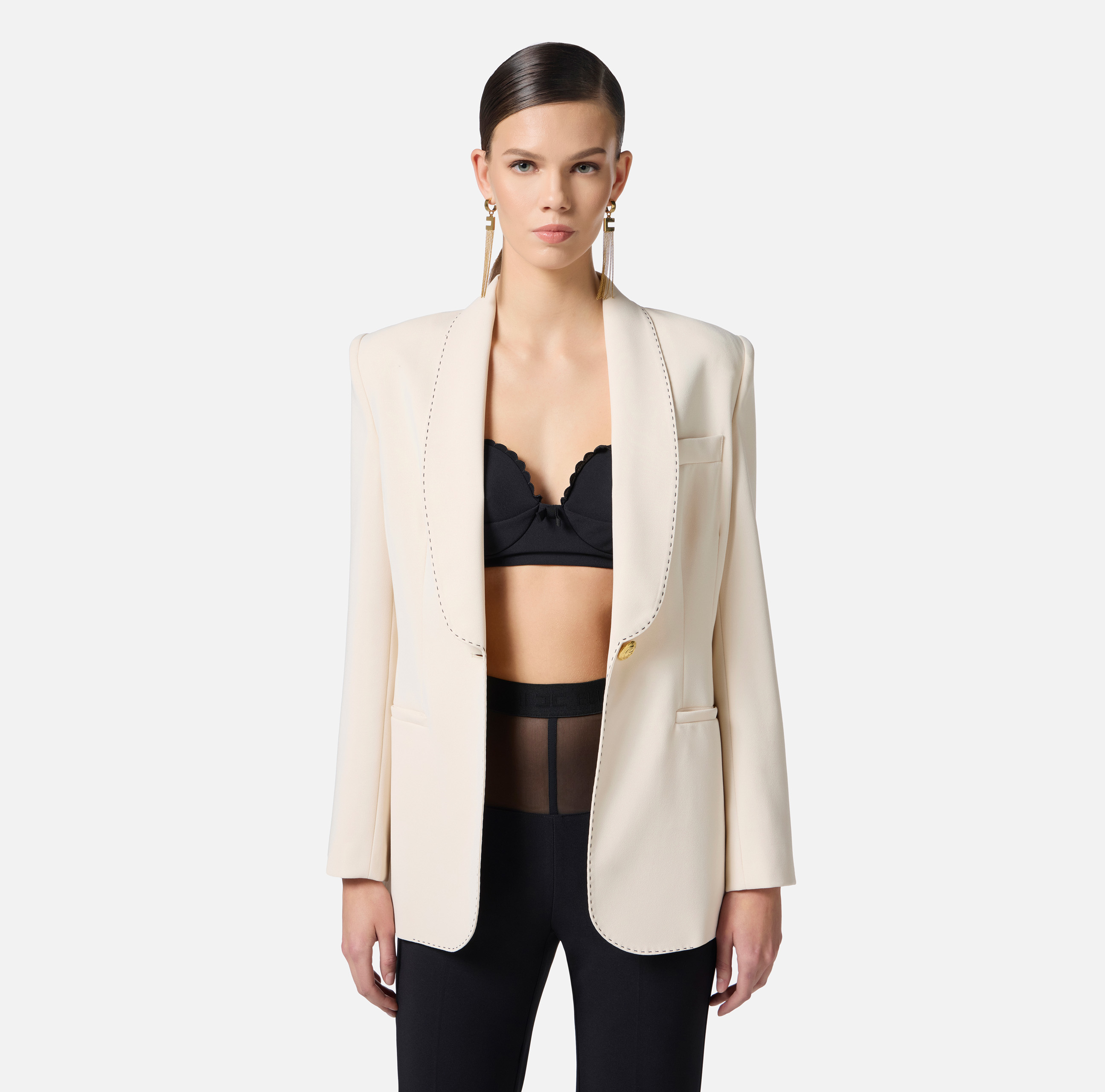 スーツ ELISABETTA FRANCHI Crepe jacket with contrasting topstitchin Crêpe jacket with contrasting topstitching | Elisabetta Franchi