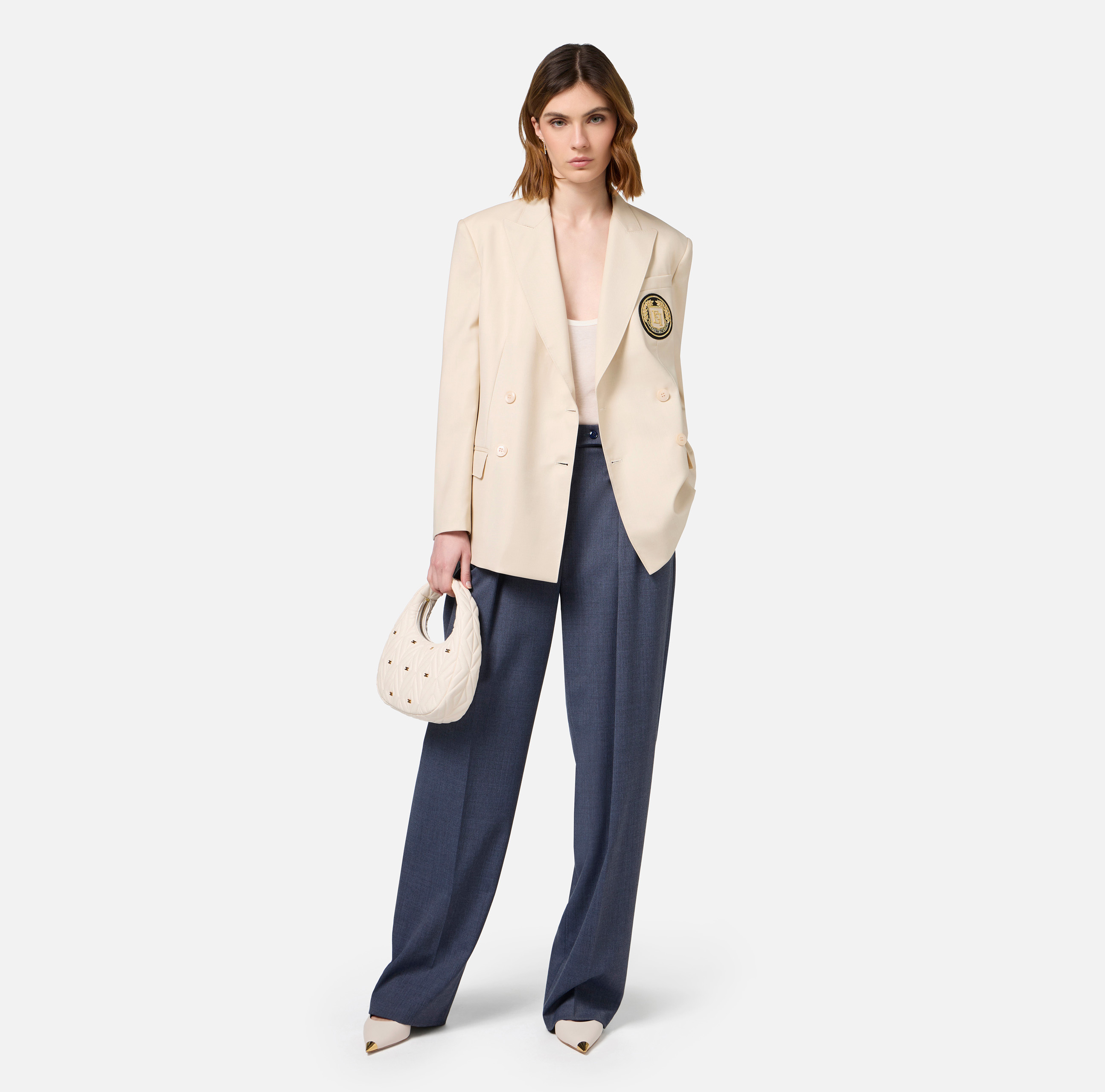 Cool wool double-breasted jacket with patch | Elisabetta Franchi