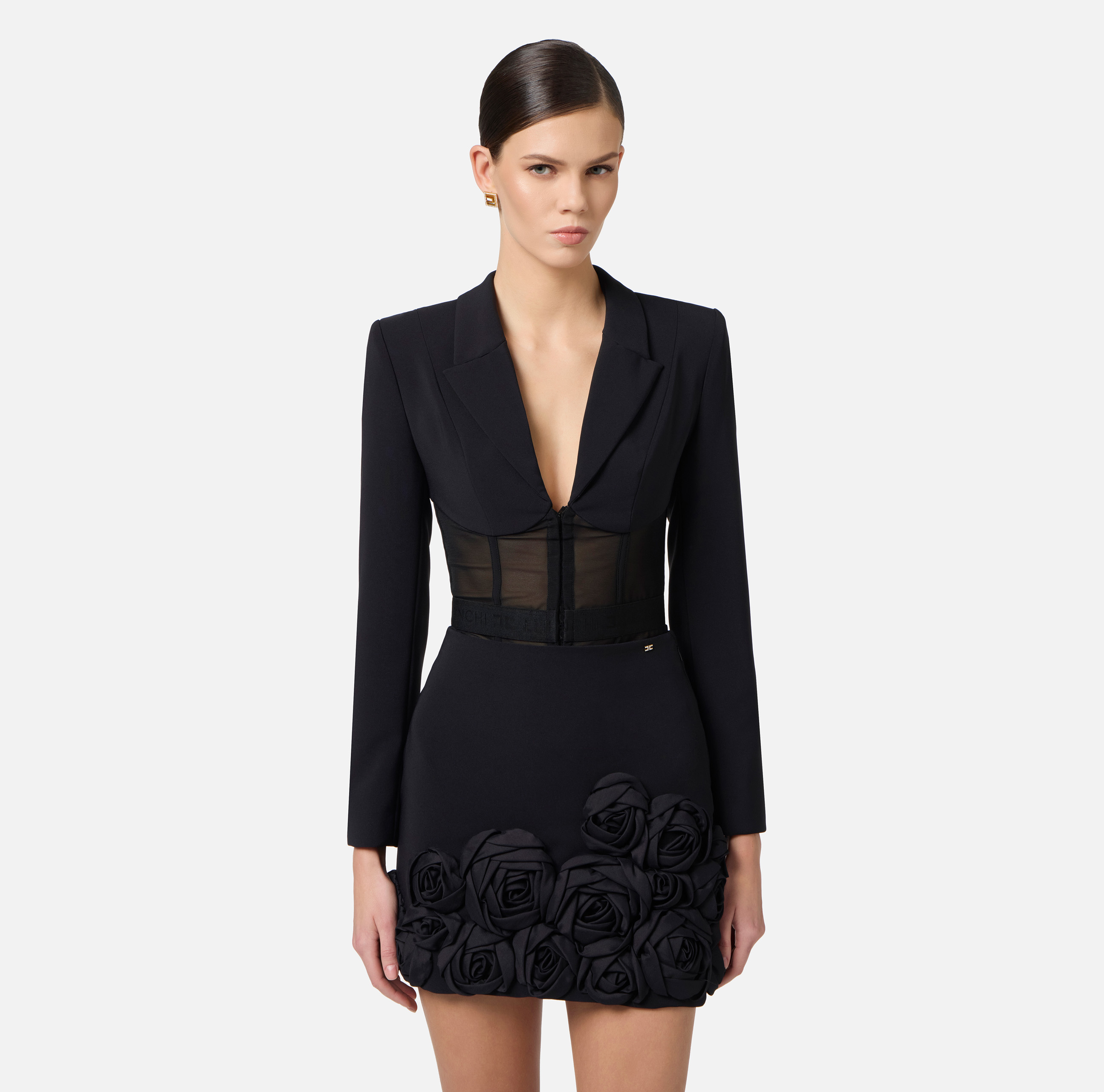 Jacket in crêpe and tulle fabrics | Elisabetta Franchi Jacket in crêpe and tulle fabrics | Elisabetta Franchi
