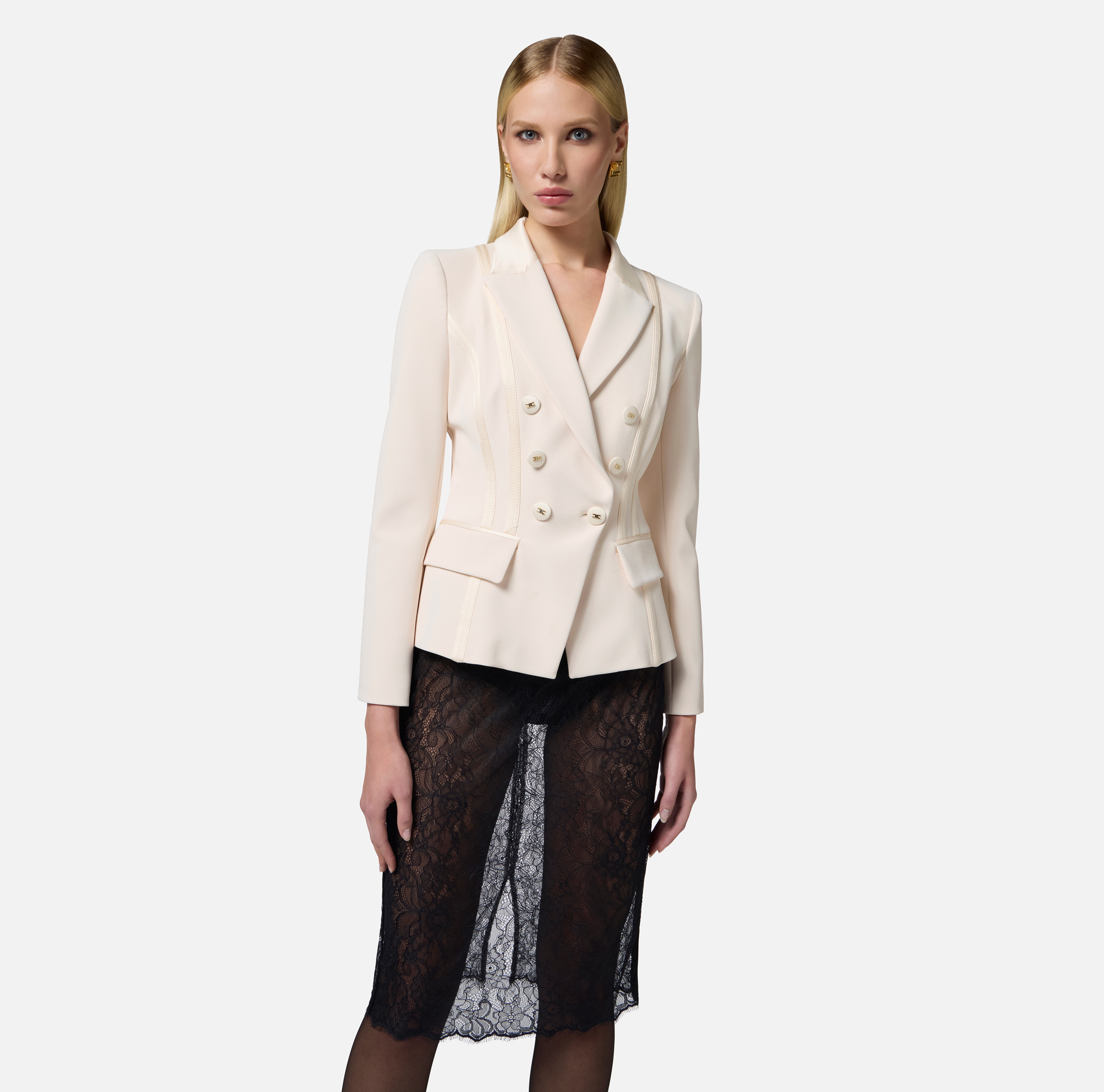 Crêpe jacket with satin details | Elisabetta Franchi Crêpe jacket with satin details | Elisabetta Franchi