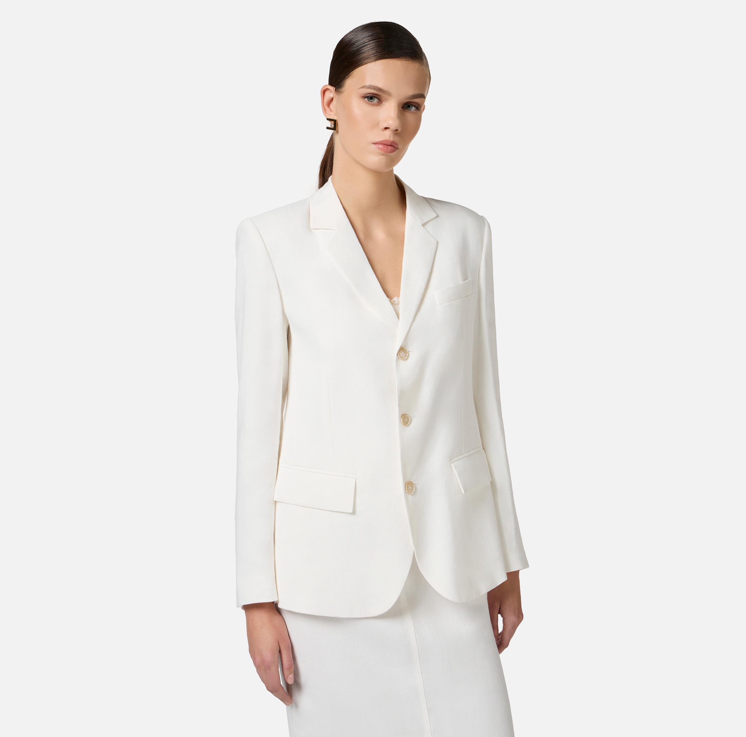 ジャケット ELISABETTA FRANCHI LINEN GABARDINE JACKET Linen-blend gabardine jacket | Elisabetta Franchi