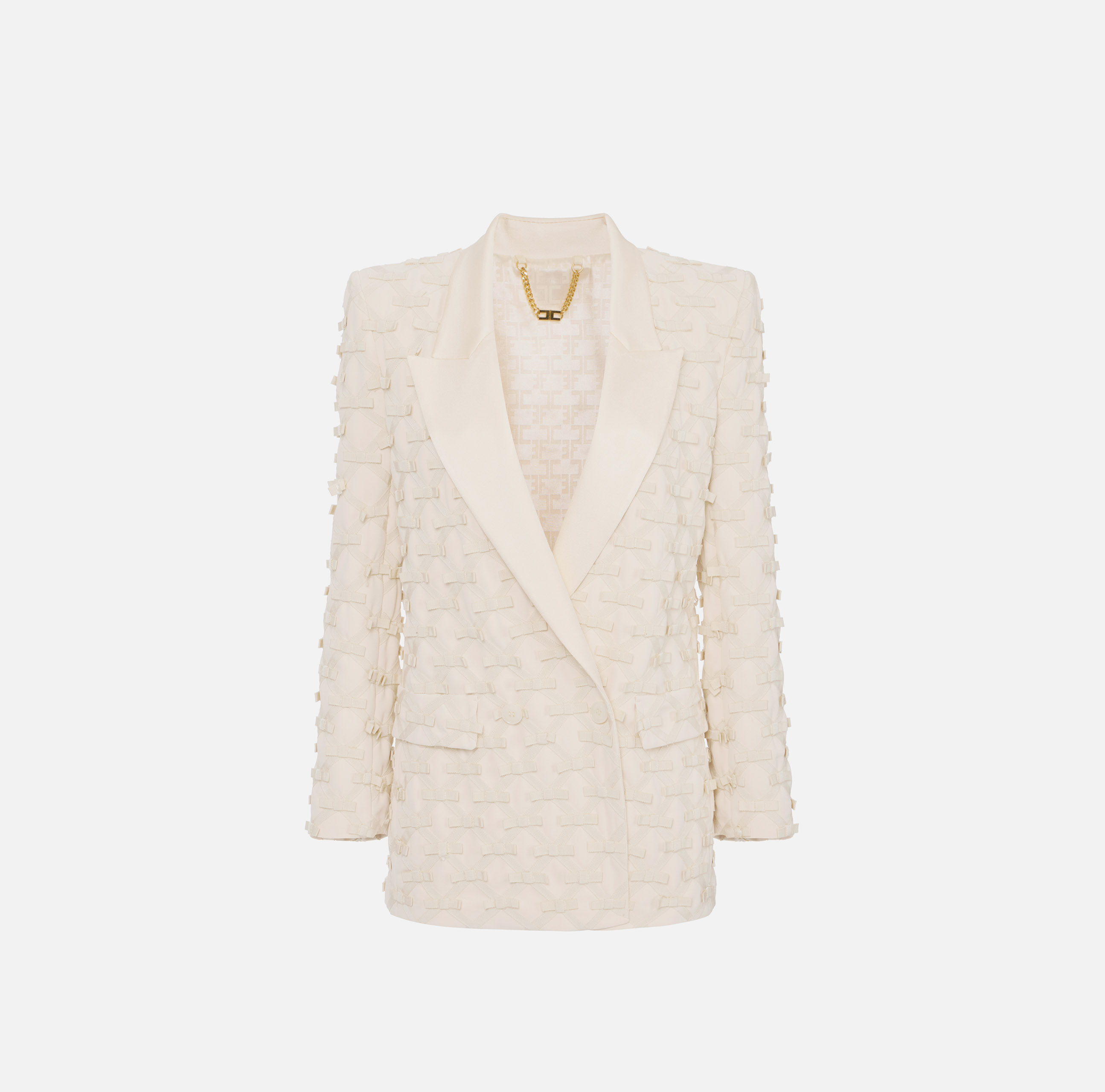 【ELIZABETTA FRANCHI】新作ジャケットドレス ロゴパッチ ラペル TK33B47E2 Elisabetta Franchi Top Logo In Viscose Blend Jacquard