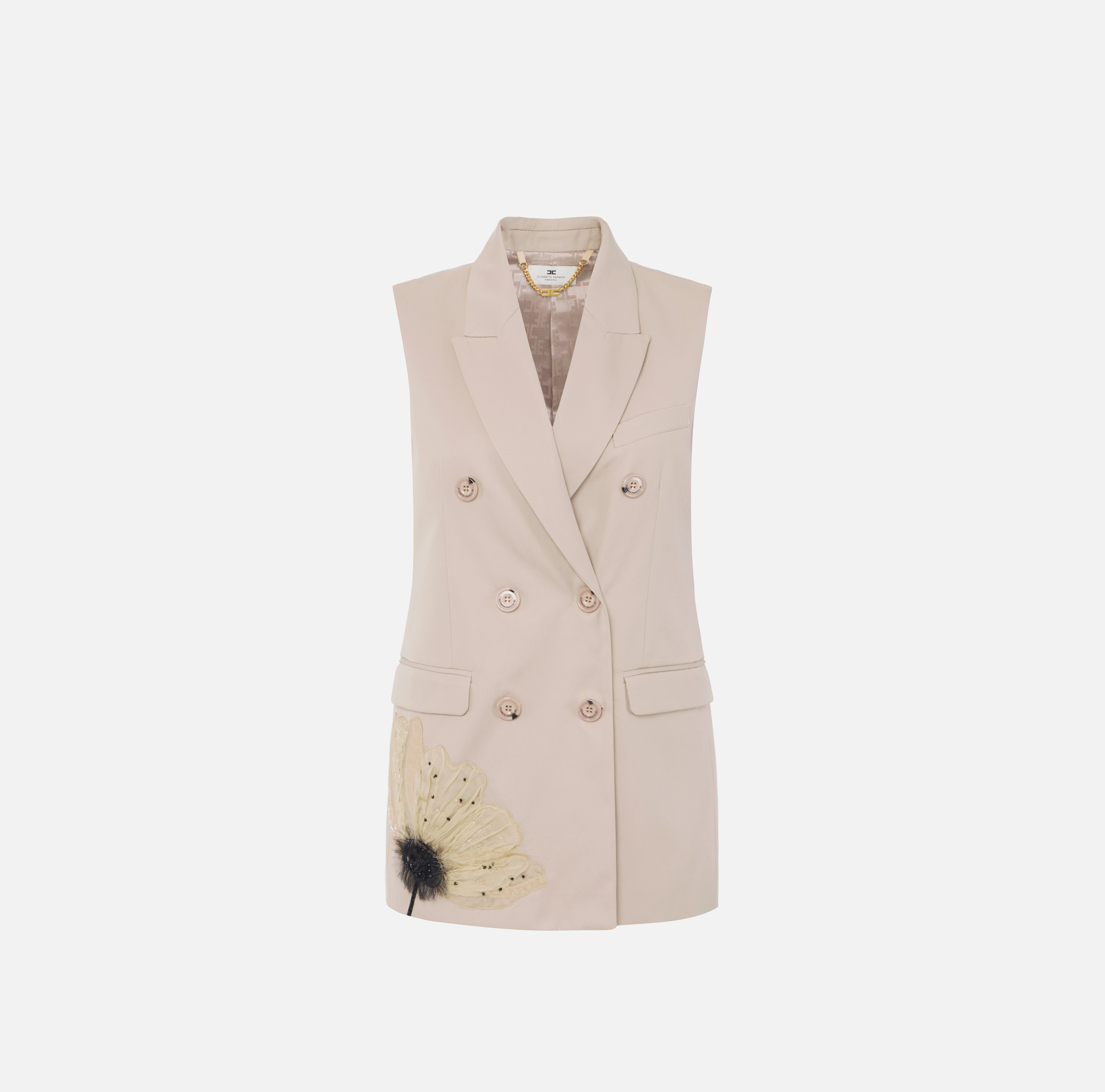 elisabetta franchi Gilet en gabardine de coton avec fleur brodée