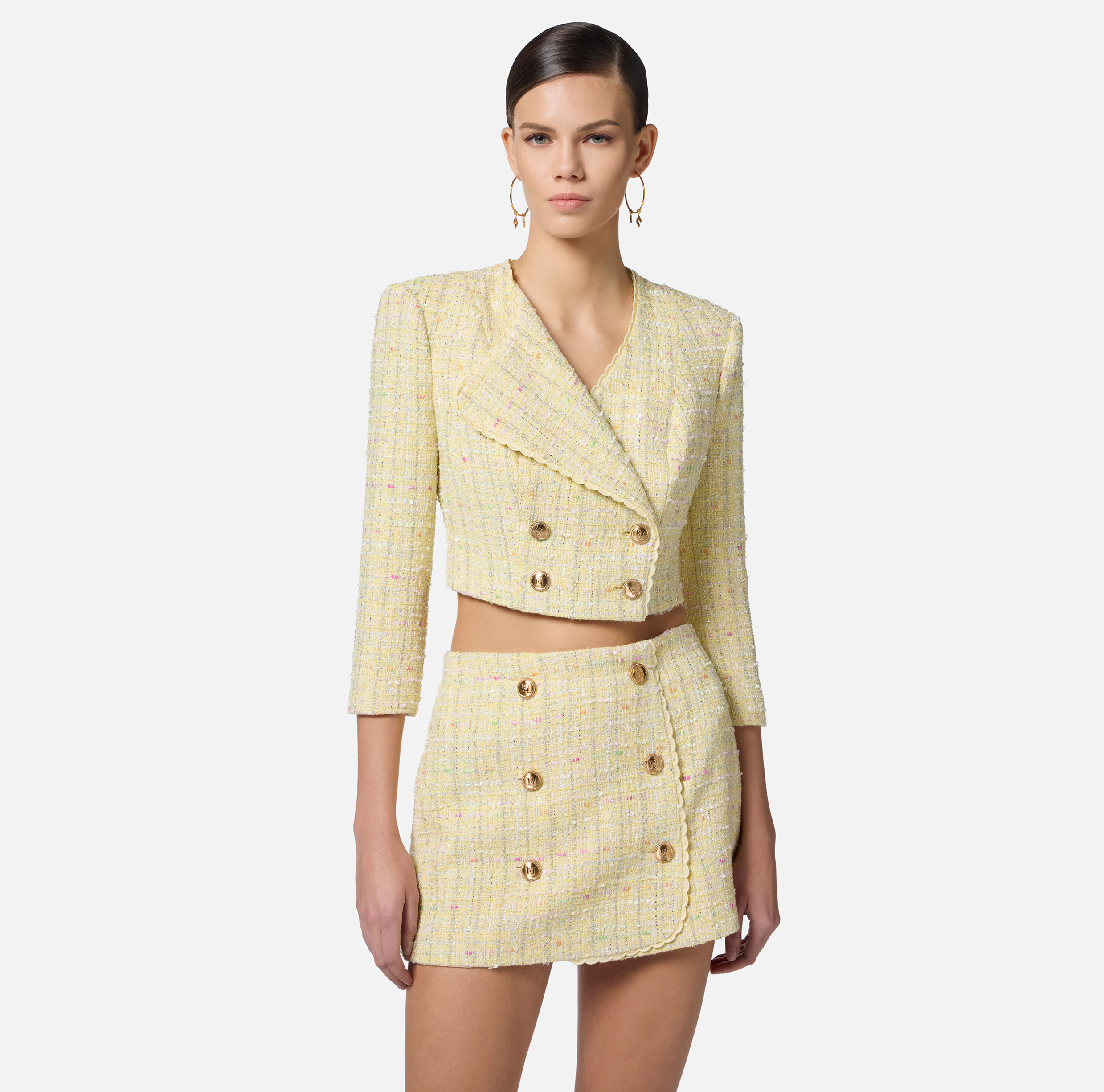Lurex bouclé jacket with embroidered scallop | Elisabetta