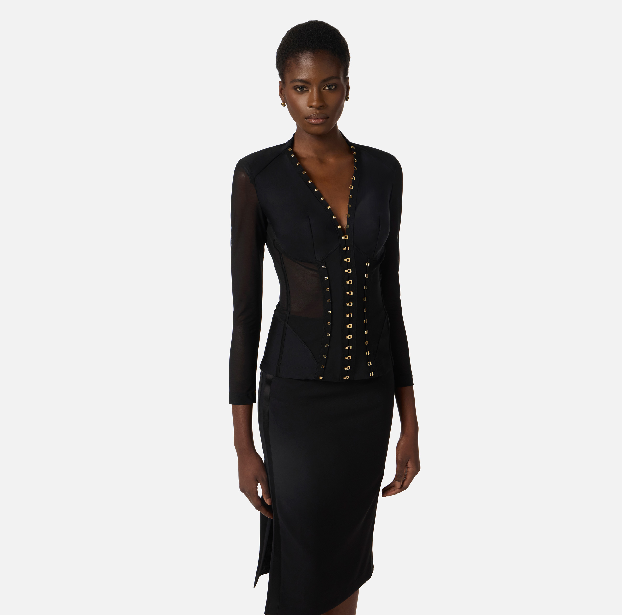 Bustier jacket in bi-elastic and tulle fabrics | Elisabetta Franchi