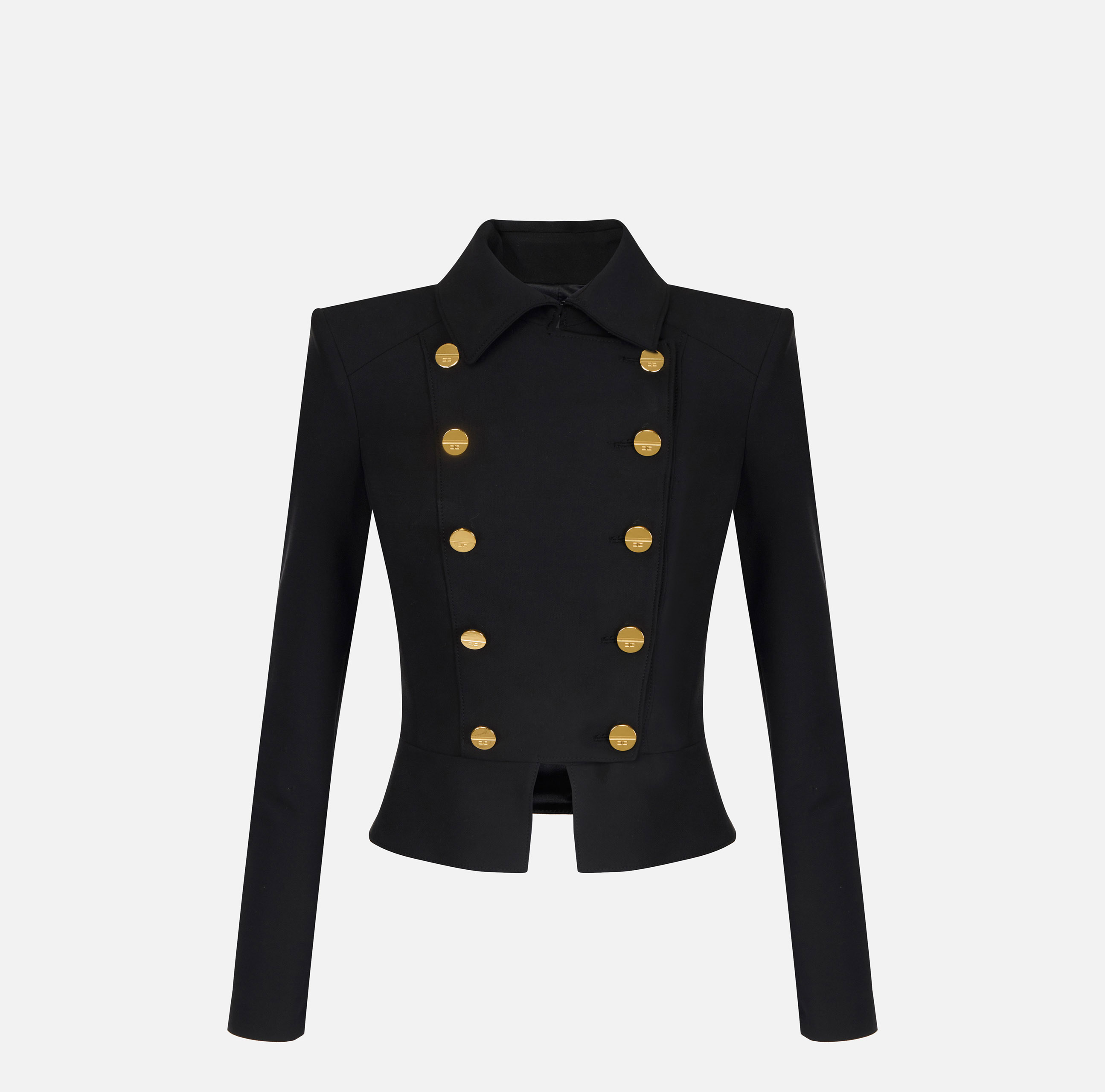 Elisabetta Franchi GOLD ブラックレザージャケット Jacket in bi-elastic fabric with jewel buttons | Elisabetta