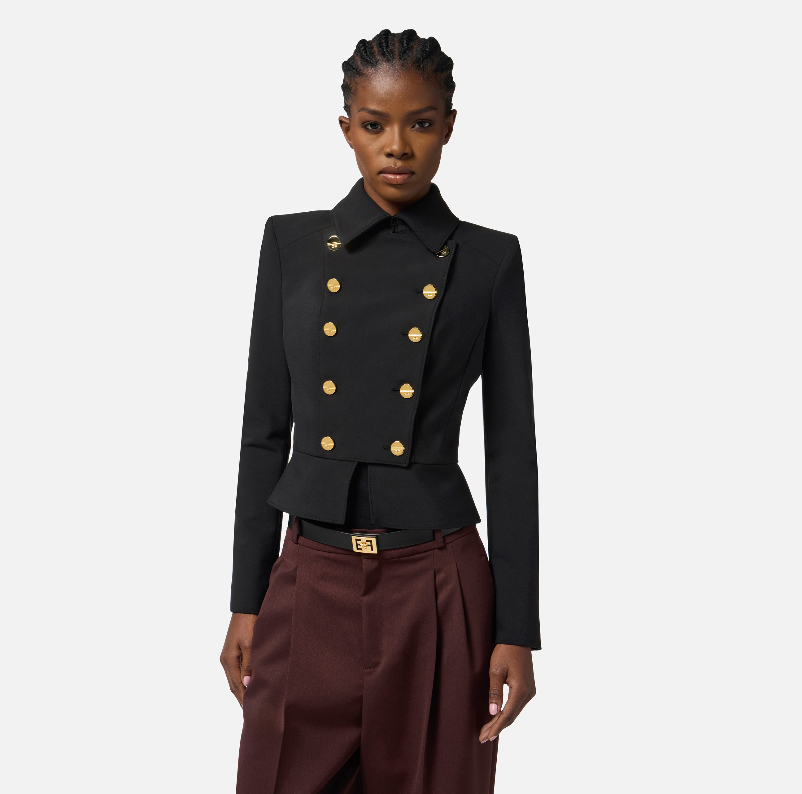 Jacket in bi-elastic fabric with jewel buttons | Elisabetta