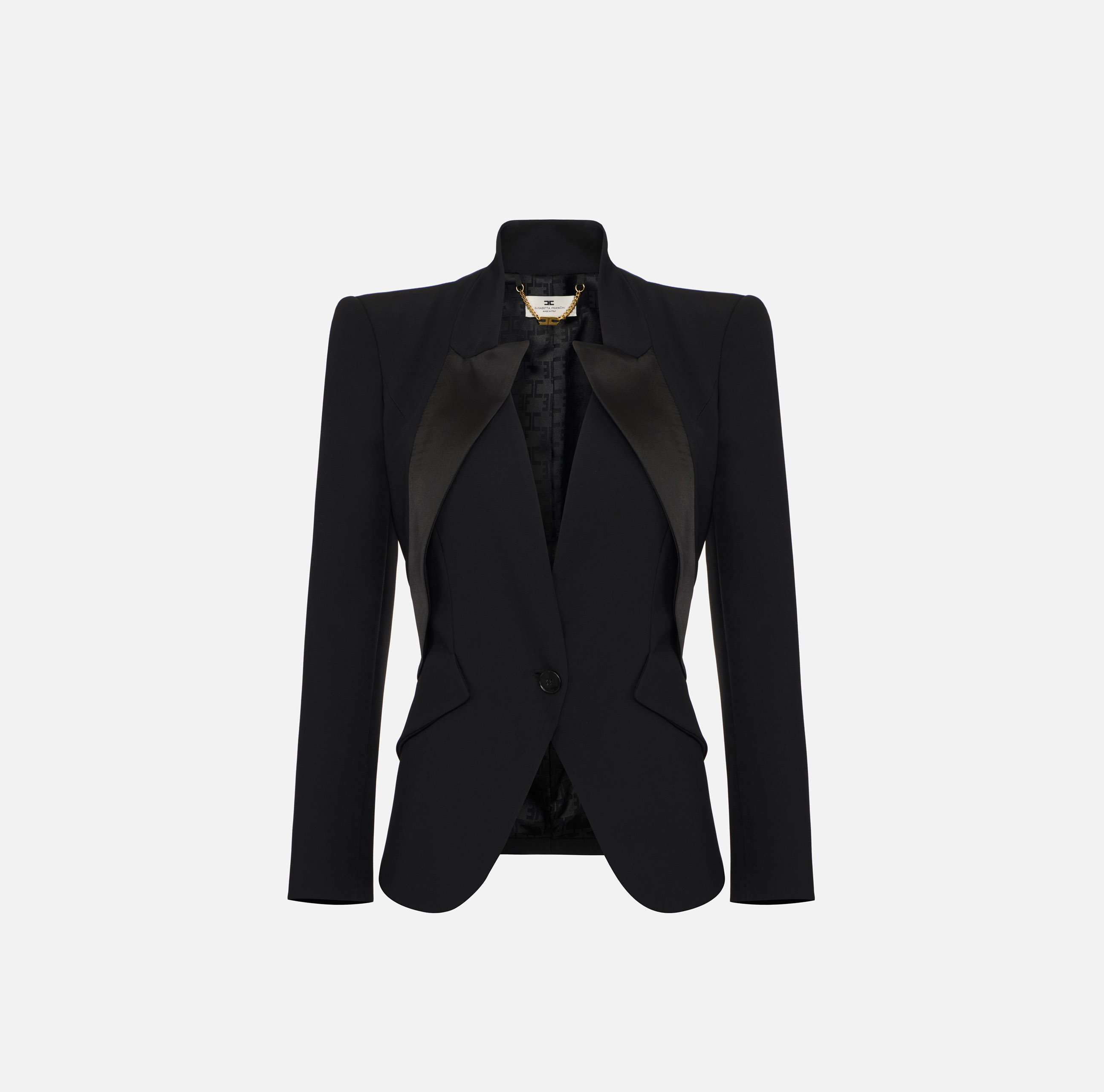 Elisabetta Franchi ブラック テーラードジャケット 38 Jacket in lightweight crêpe fabric with satin lapels | Elisabetta