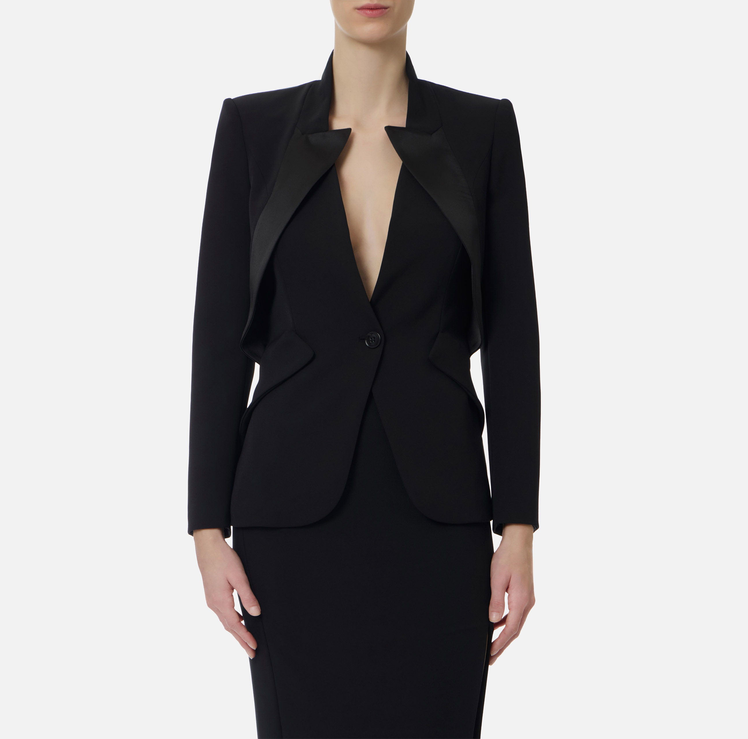 Jacket in lightweight crêpe fabric with satin lapels | Elisabetta