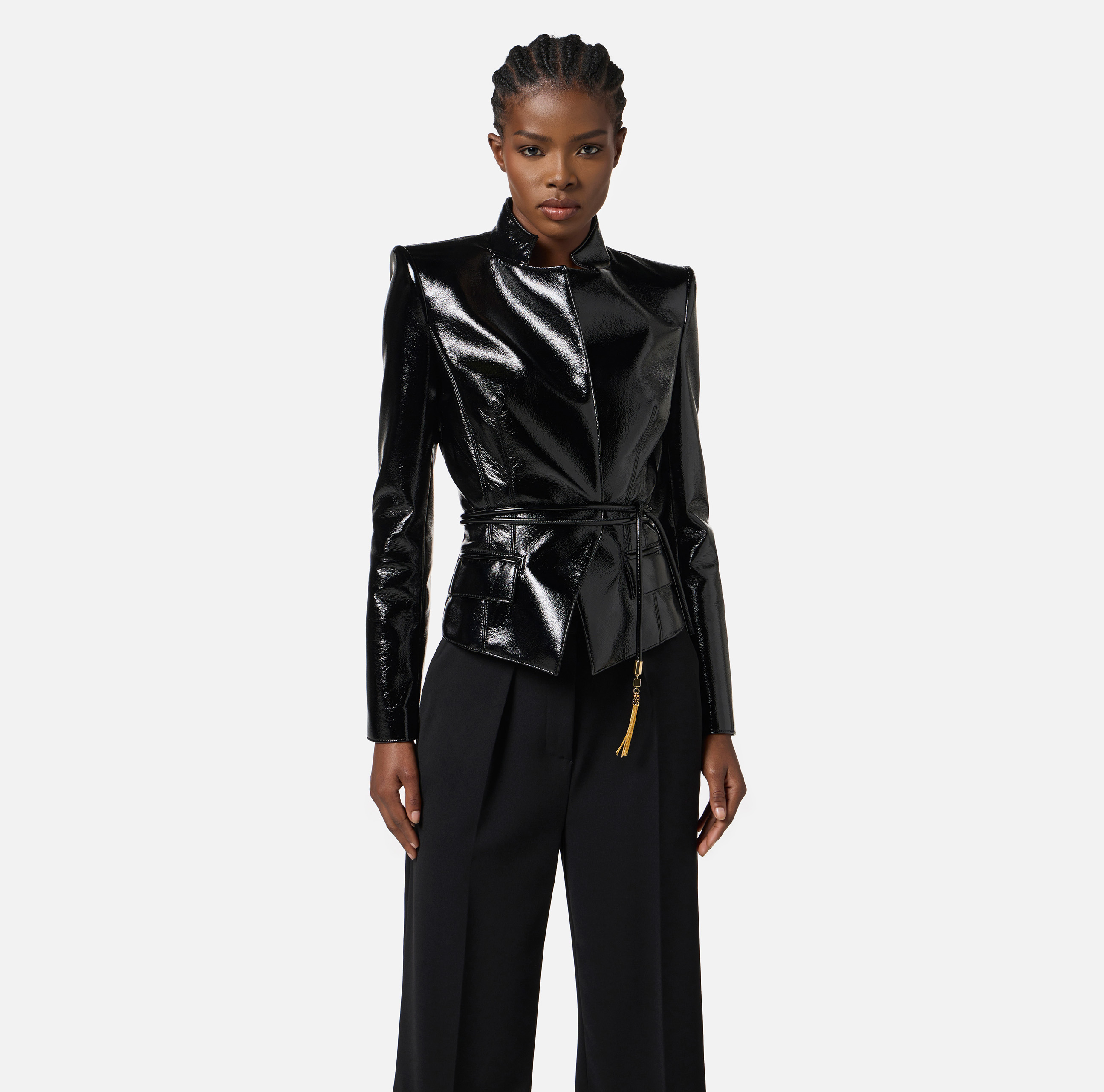 ELISABETTA FRANCHI レザー切り替え ナイロンジャケット Women's Outerwear by Elisabetta Franchi: gilet, coats, down