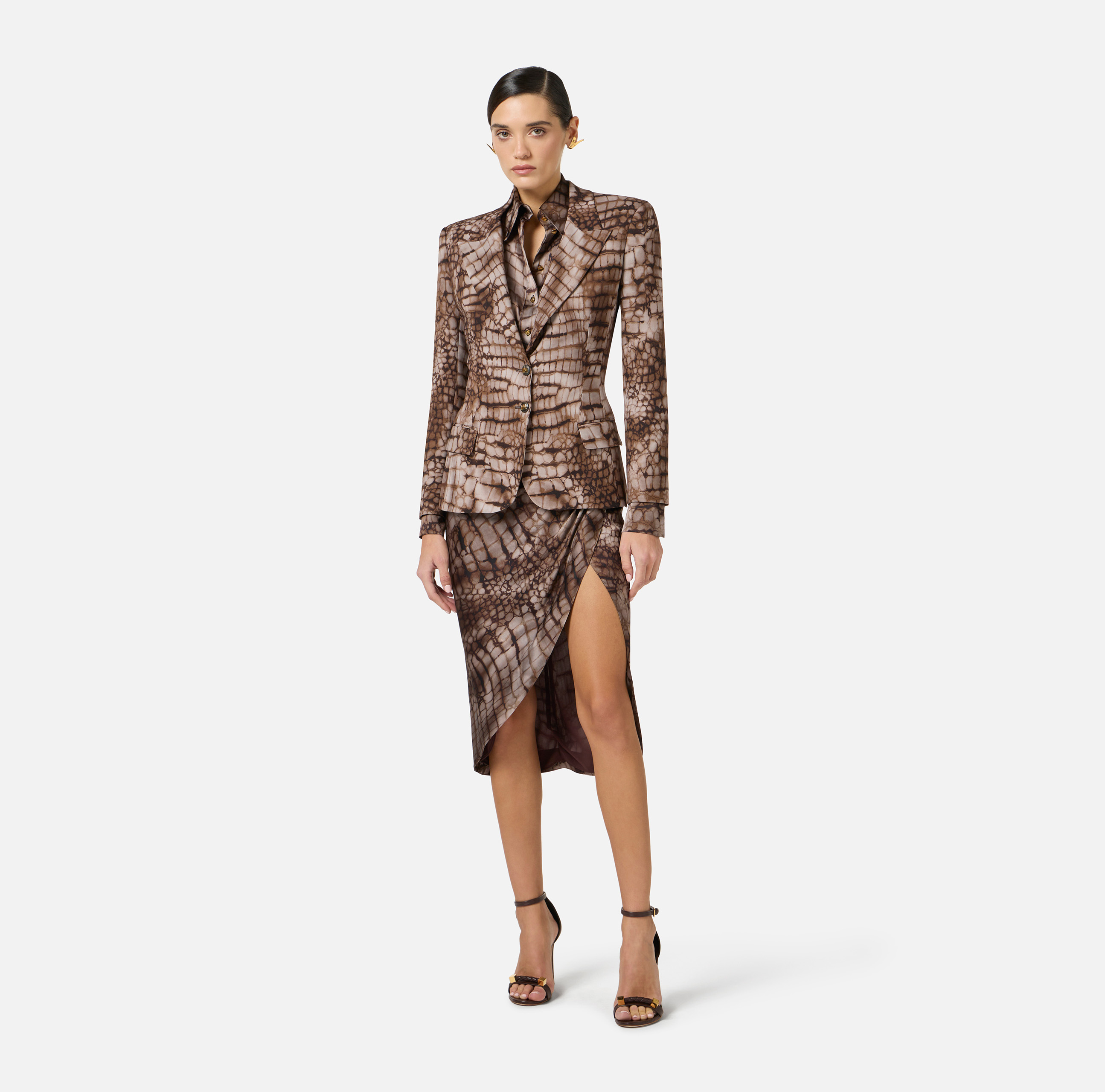 Jacket in crêpe fabric with alligator print | Elisabetta Franchi