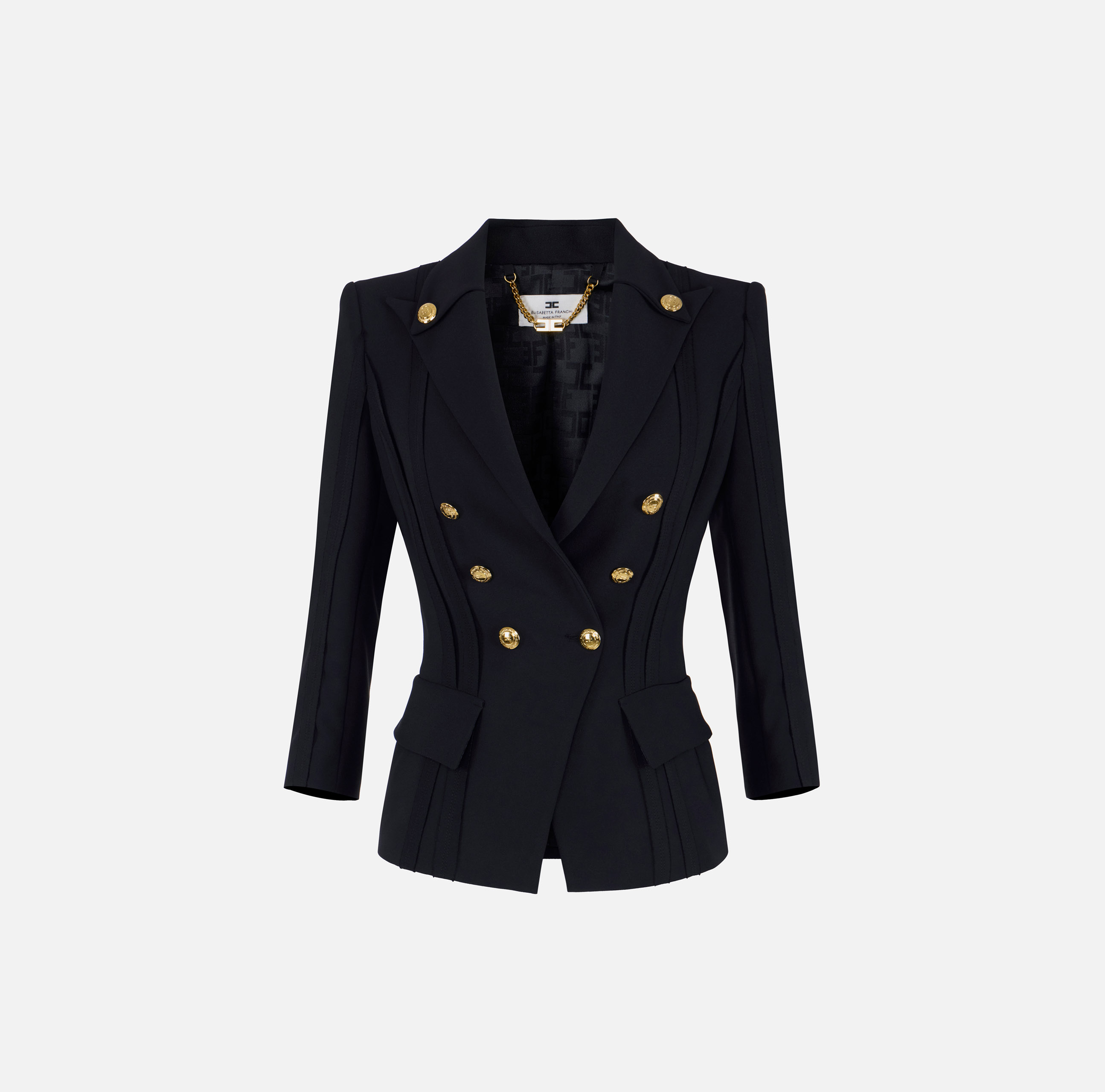 Jacket in double layer stretch crêpe fabric with raw-edge trims