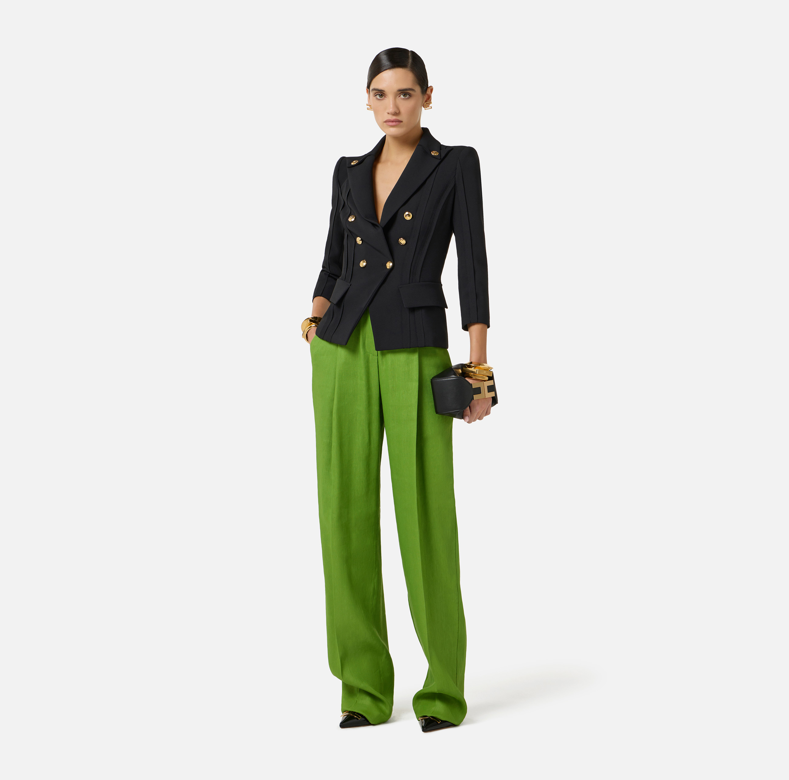 Jacket in double layer stretch crêpe fabric with raw-edge trims