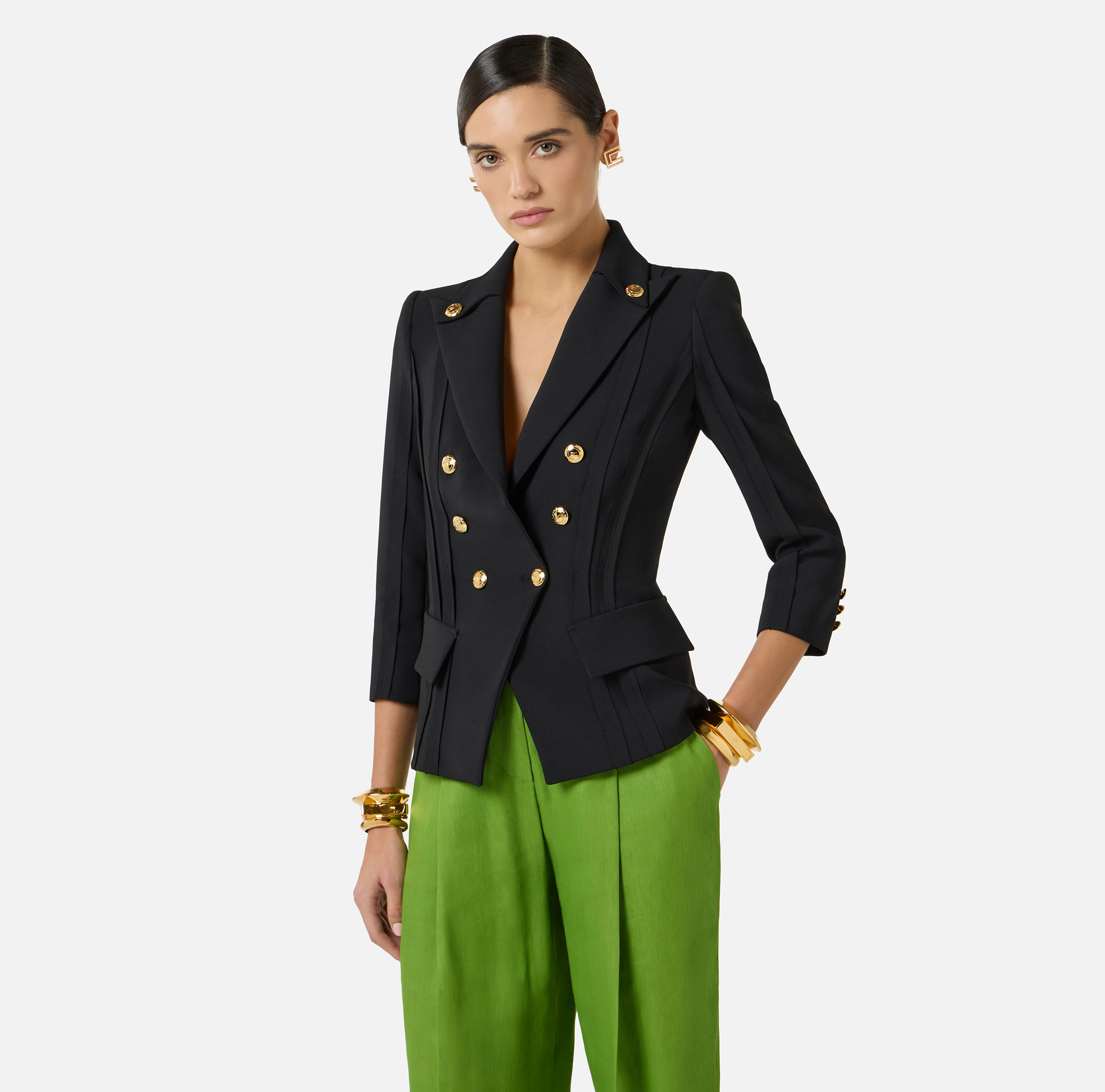 Jacket in double layer stretch crêpe fabric with raw-edge trims