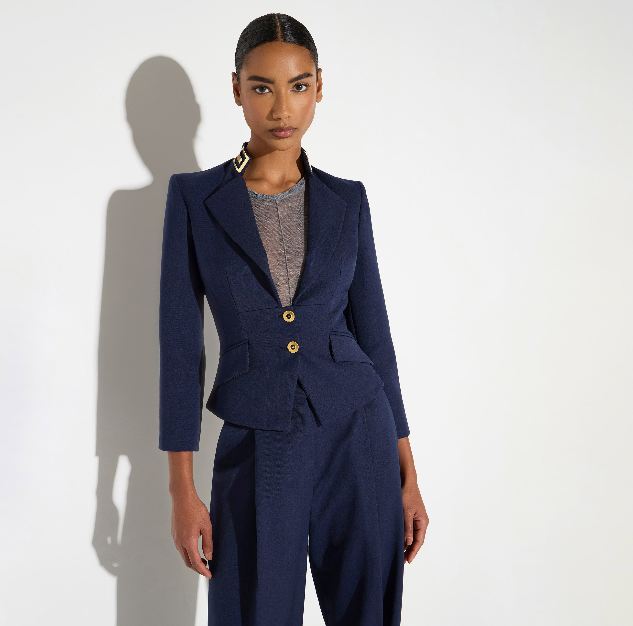 Jacket in gabardine fabric with jewel collar | Elisabetta Franchi