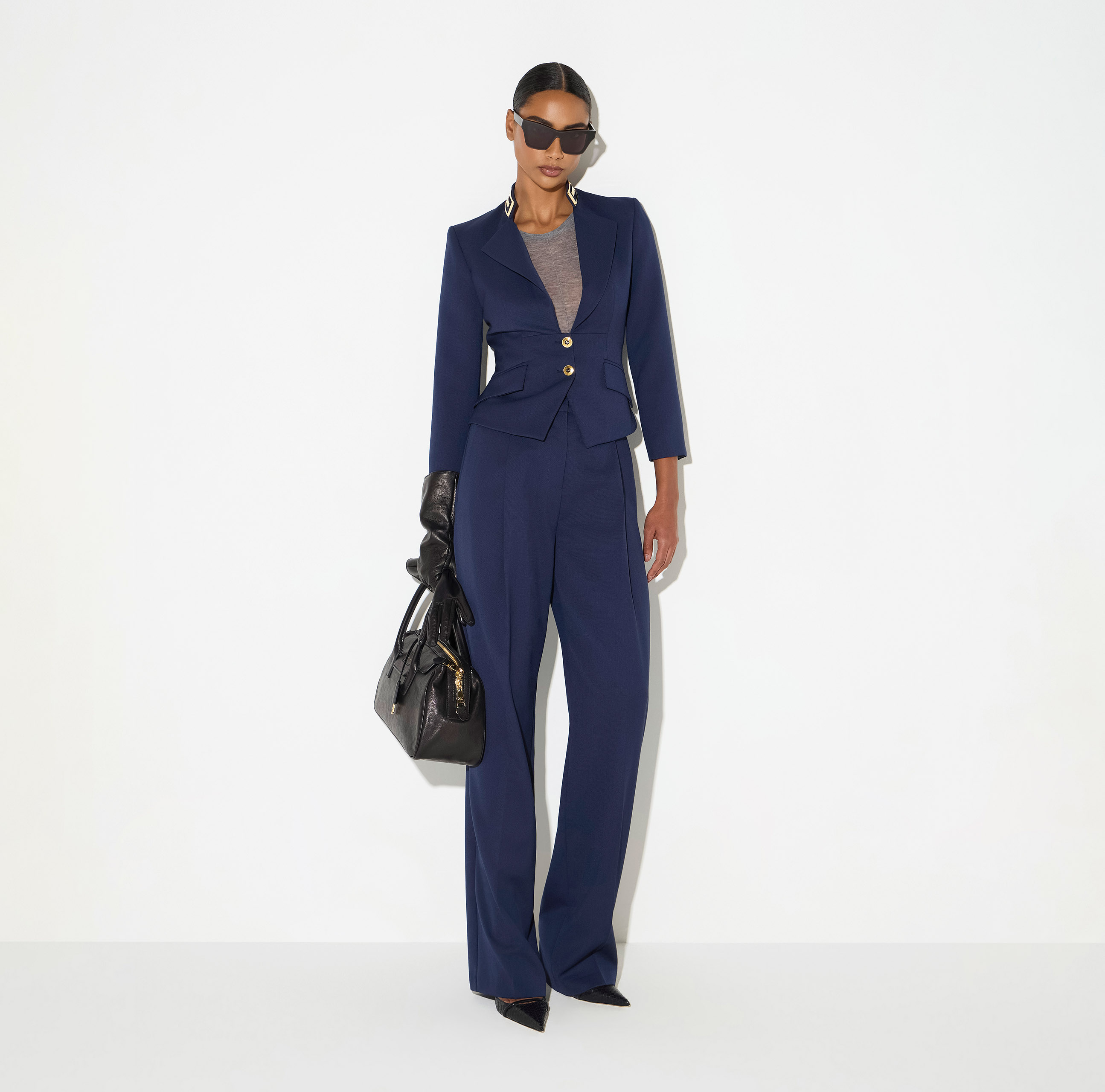 Jacket in gabardine fabric with jewel collar | Elisabetta Franchi
