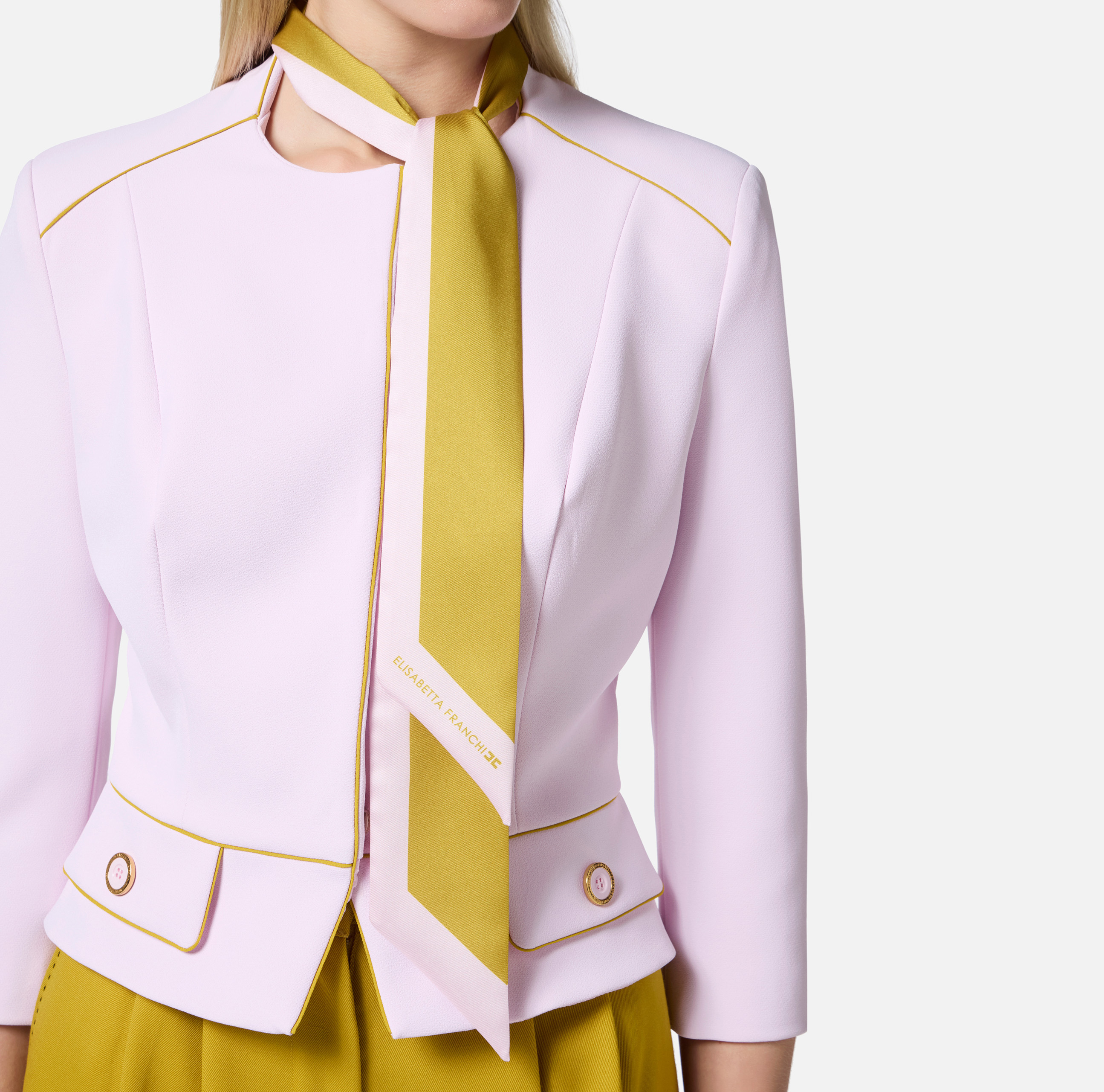 アウターその他 ELISABETTA FRANCHI Woman Blazer Yellow Cream GIT51 E84 Crêpe jacket with two-tone foulard scarf | Elisabetta Franchi