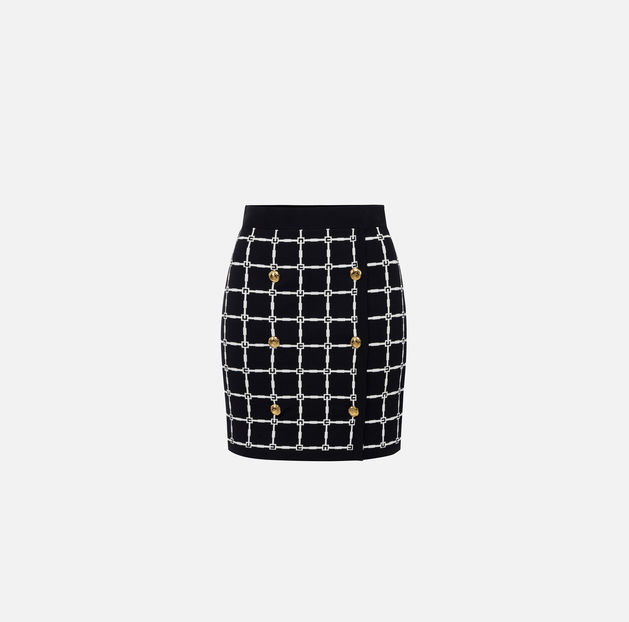 elisabetta franchi Minijupe en jacquard à logo avec boutons dorés
