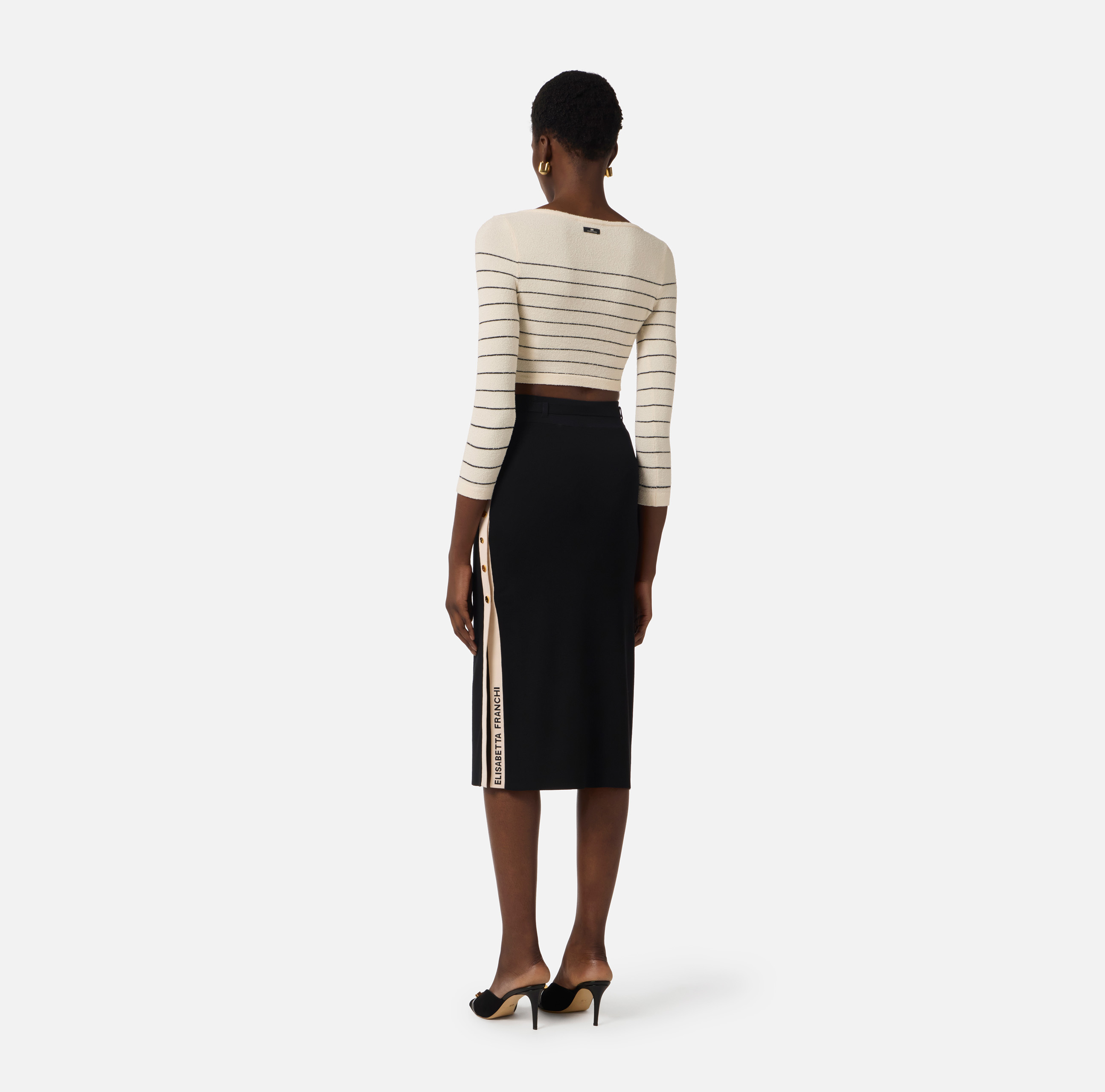 Skirt in knit fabric with shiny viscose bands | Elisabetta Franchi
