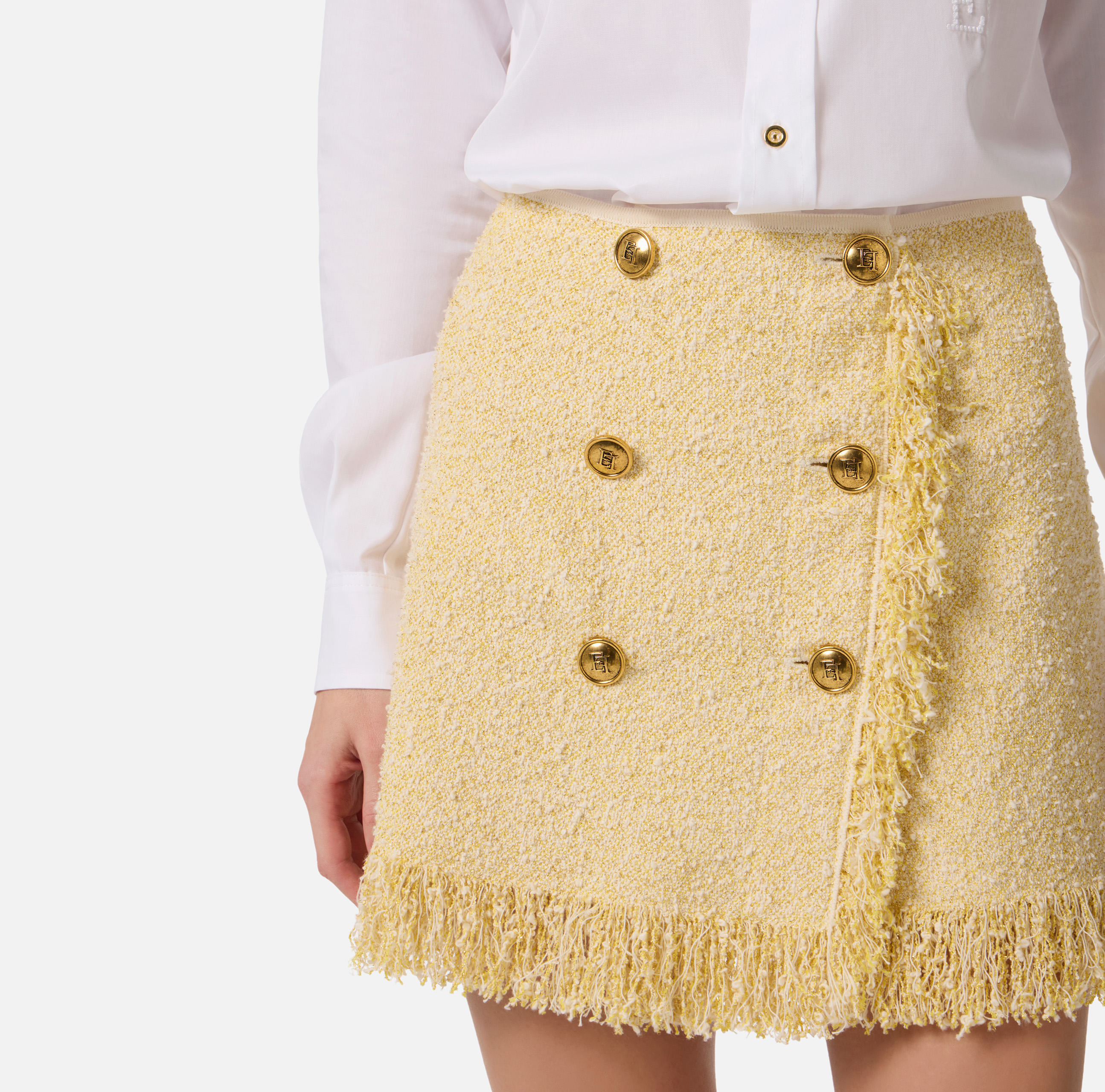 ELISABETTA FRANCHI　フリルヘムミニスカート　ゴールドファスナー Bouclé knit miniskirt | Elisabetta Franchi